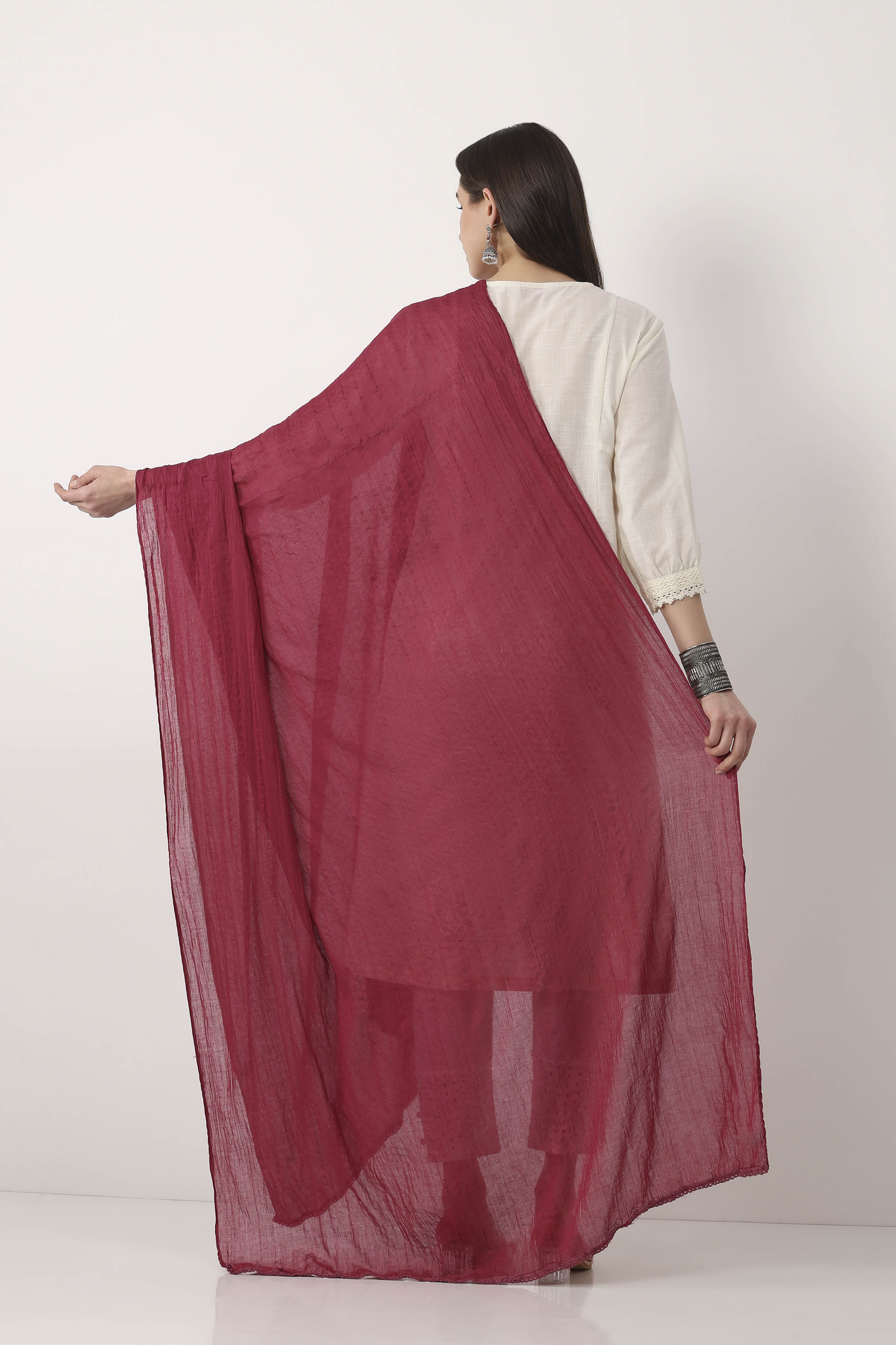 Maroon White Cotton Dupatta image number 2