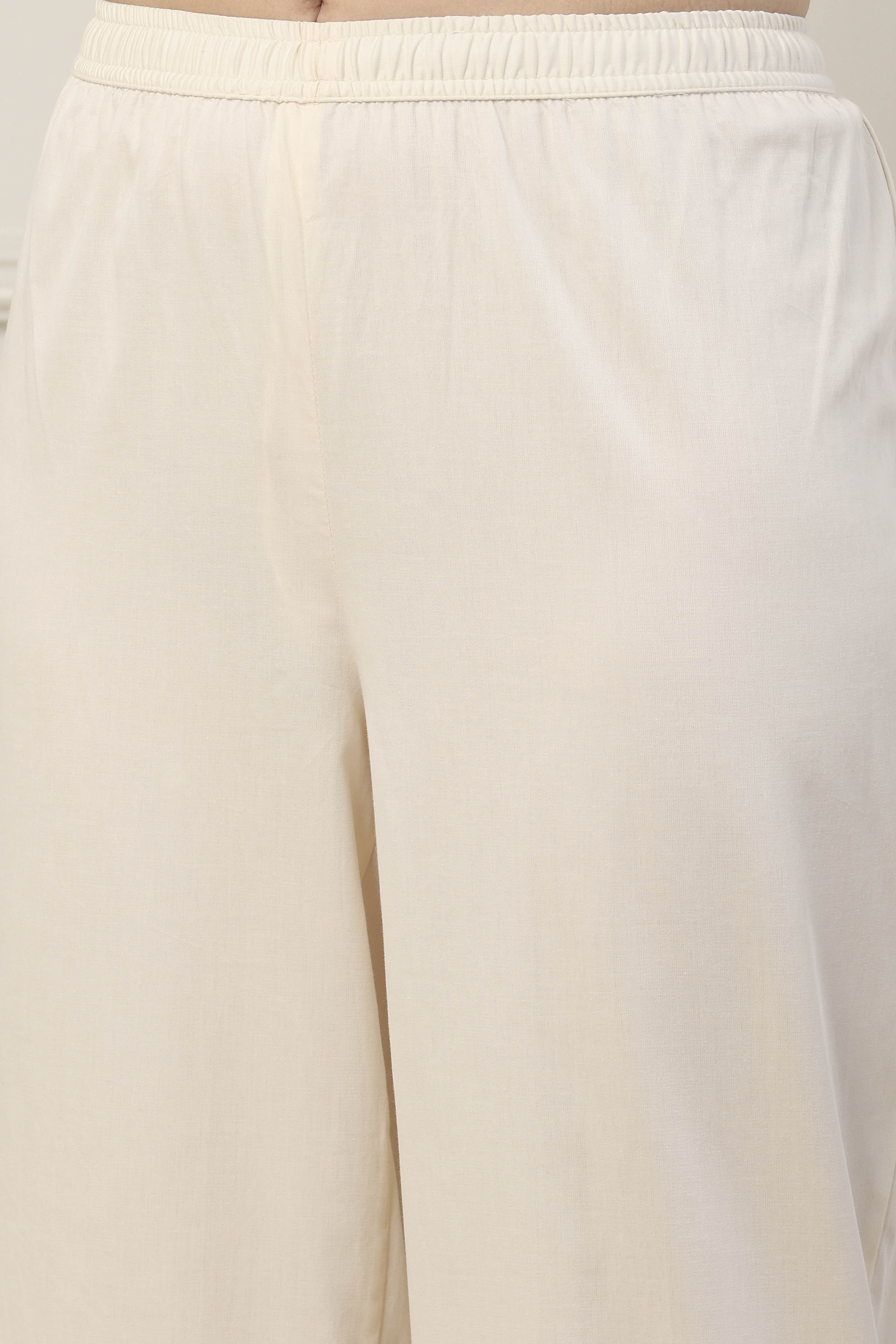 White Silk Chanderi Straight Suit Set image number 2