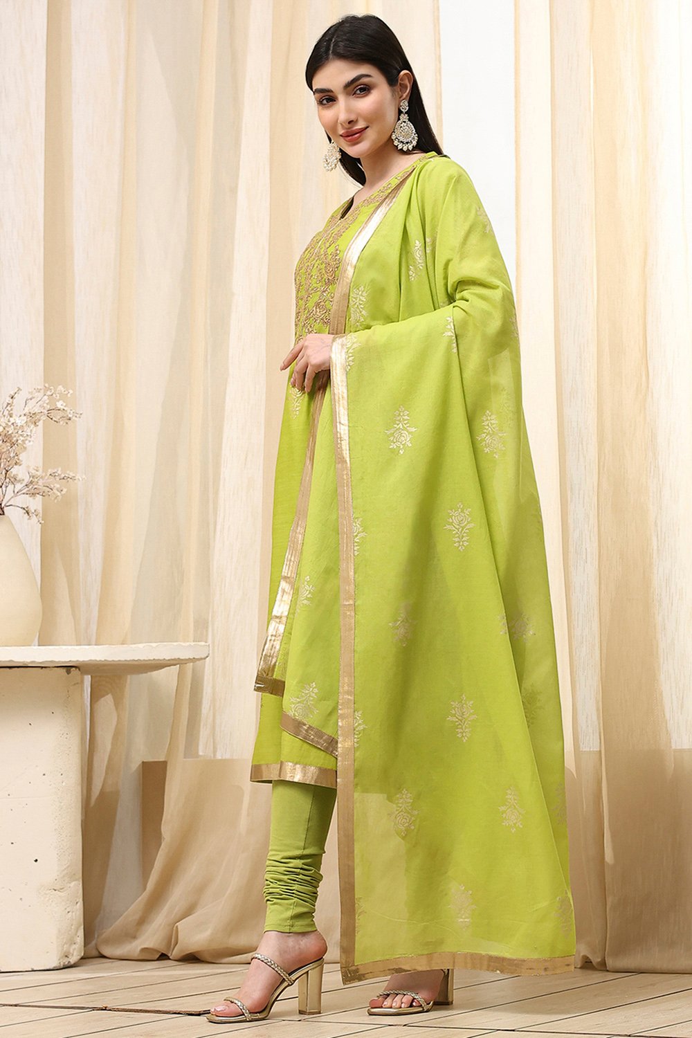 Blue Poly Chanderi Fitted Suit Set image number 2