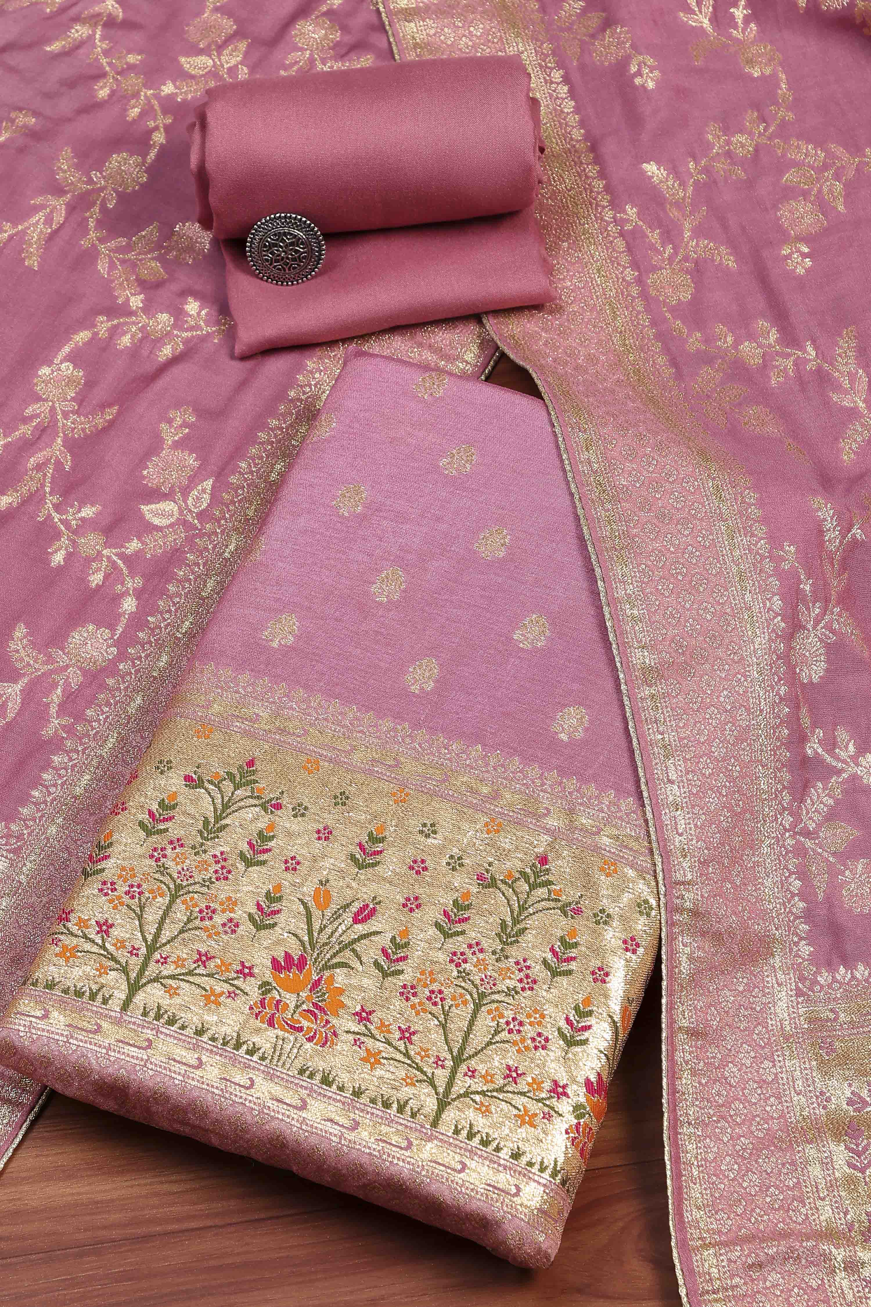Purple Jacquard Traditional Weaving Unstitched Suit Set image number 0