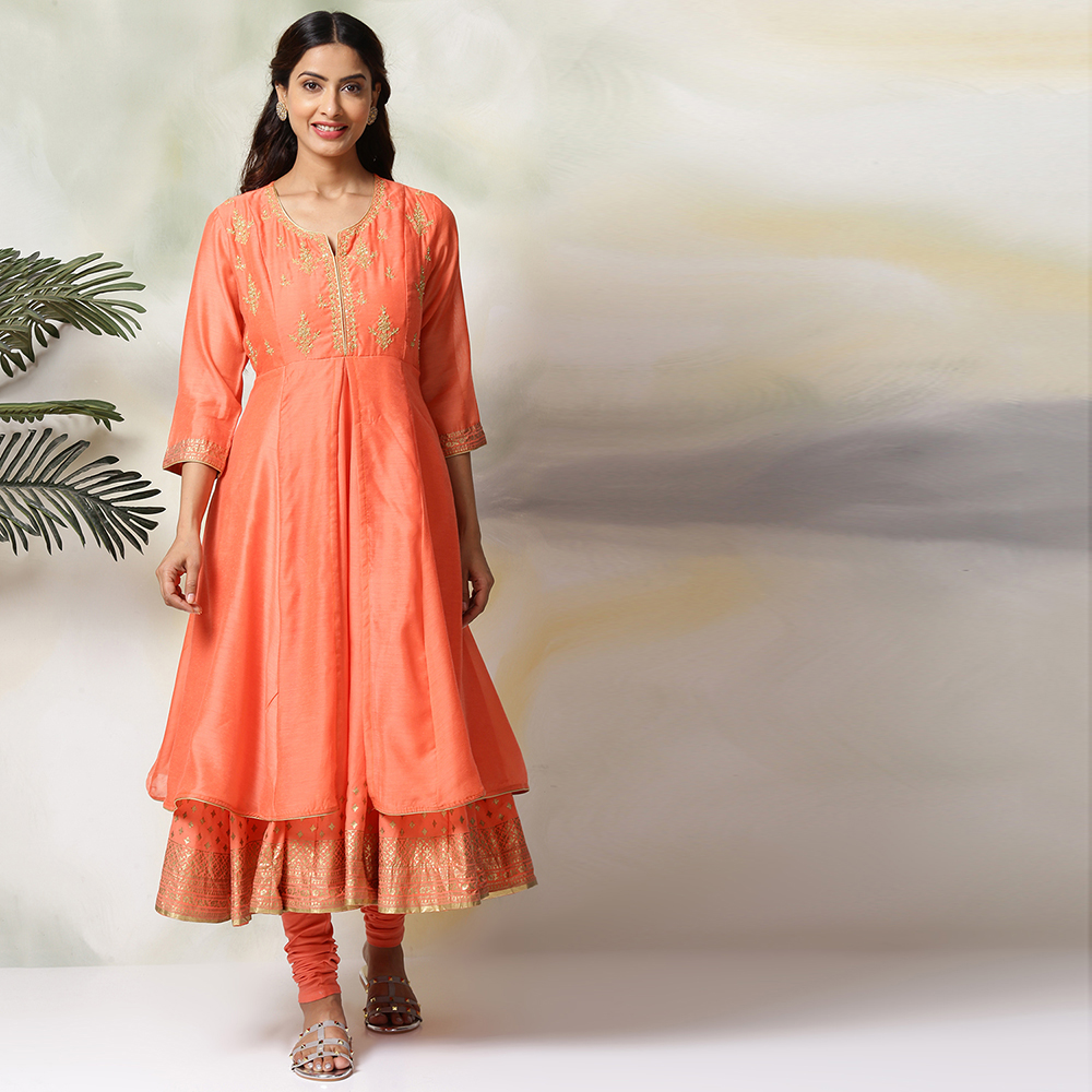 Blue Art Silk Anarkali Kurta Churidar Set image number 6