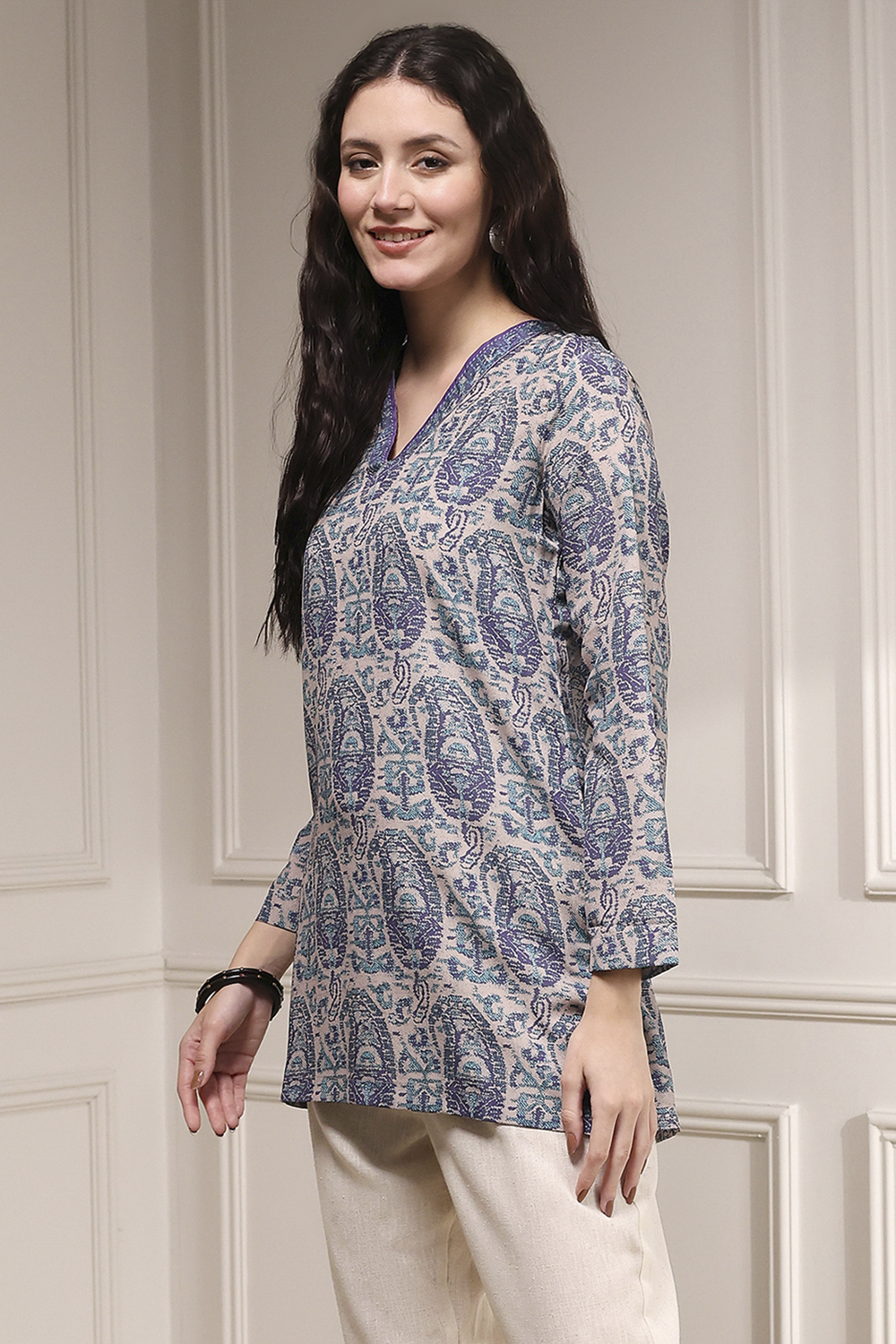 Maroon Black Polyester Straight Printed Kurta image number 2