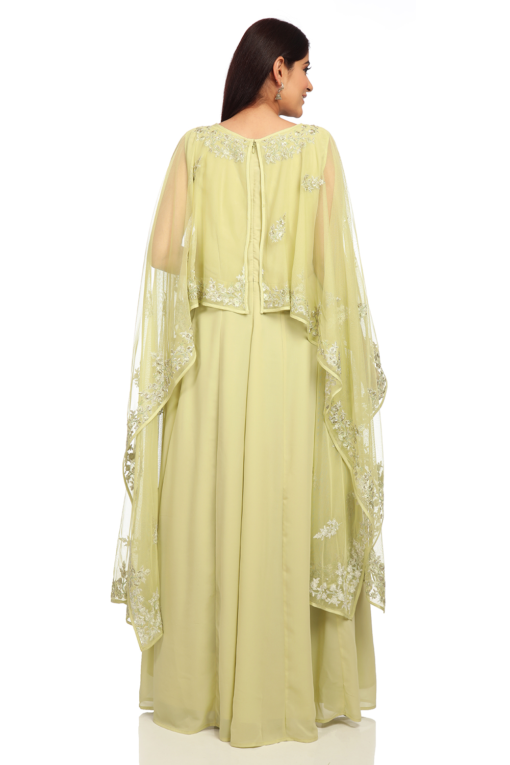Mint Green Art Silk Cape Gown image number 4