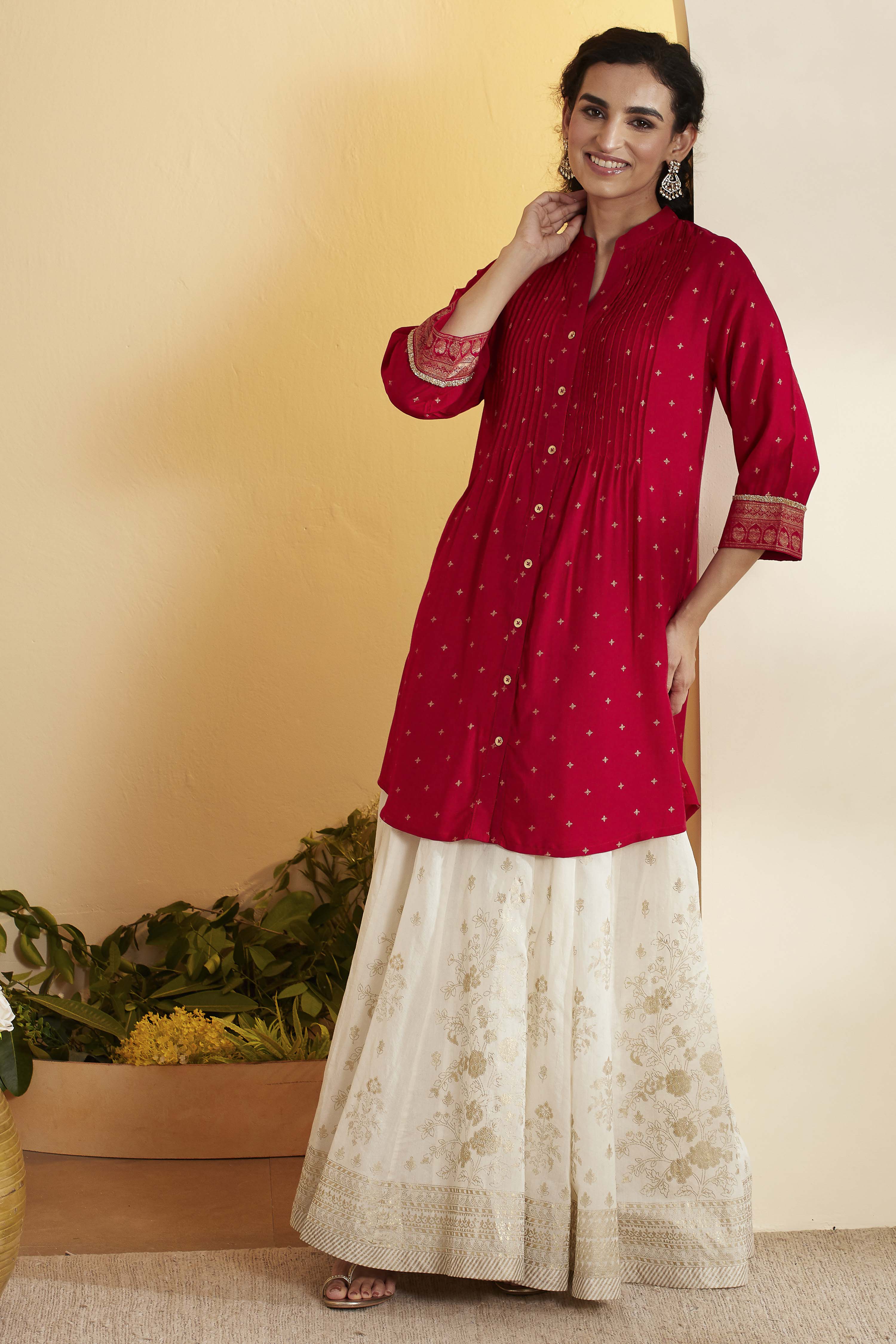 Pink Viscose Blend A Line Kurta image number 5