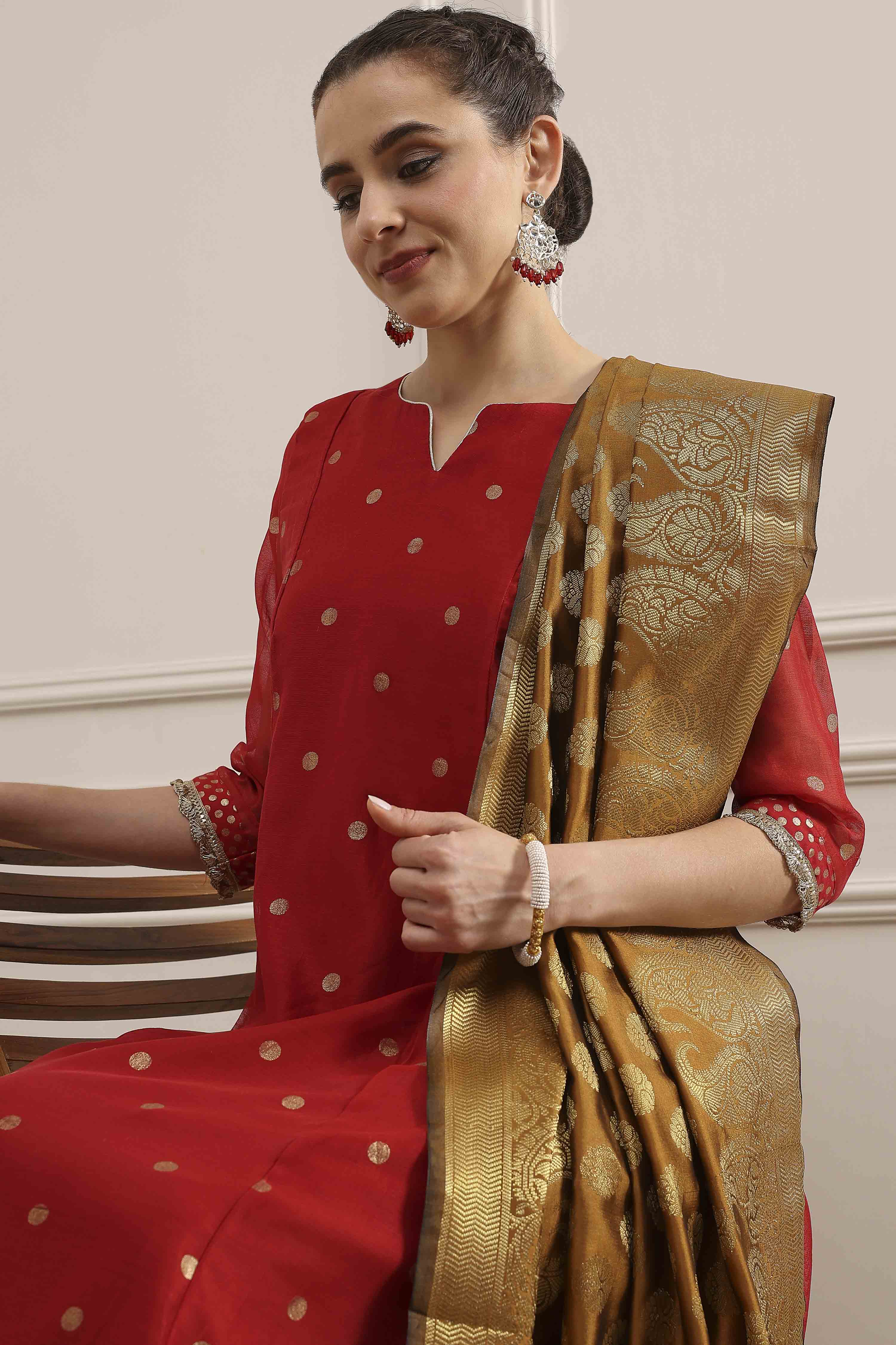 Mustard Polyester Yarndyed Dupatta image number 2