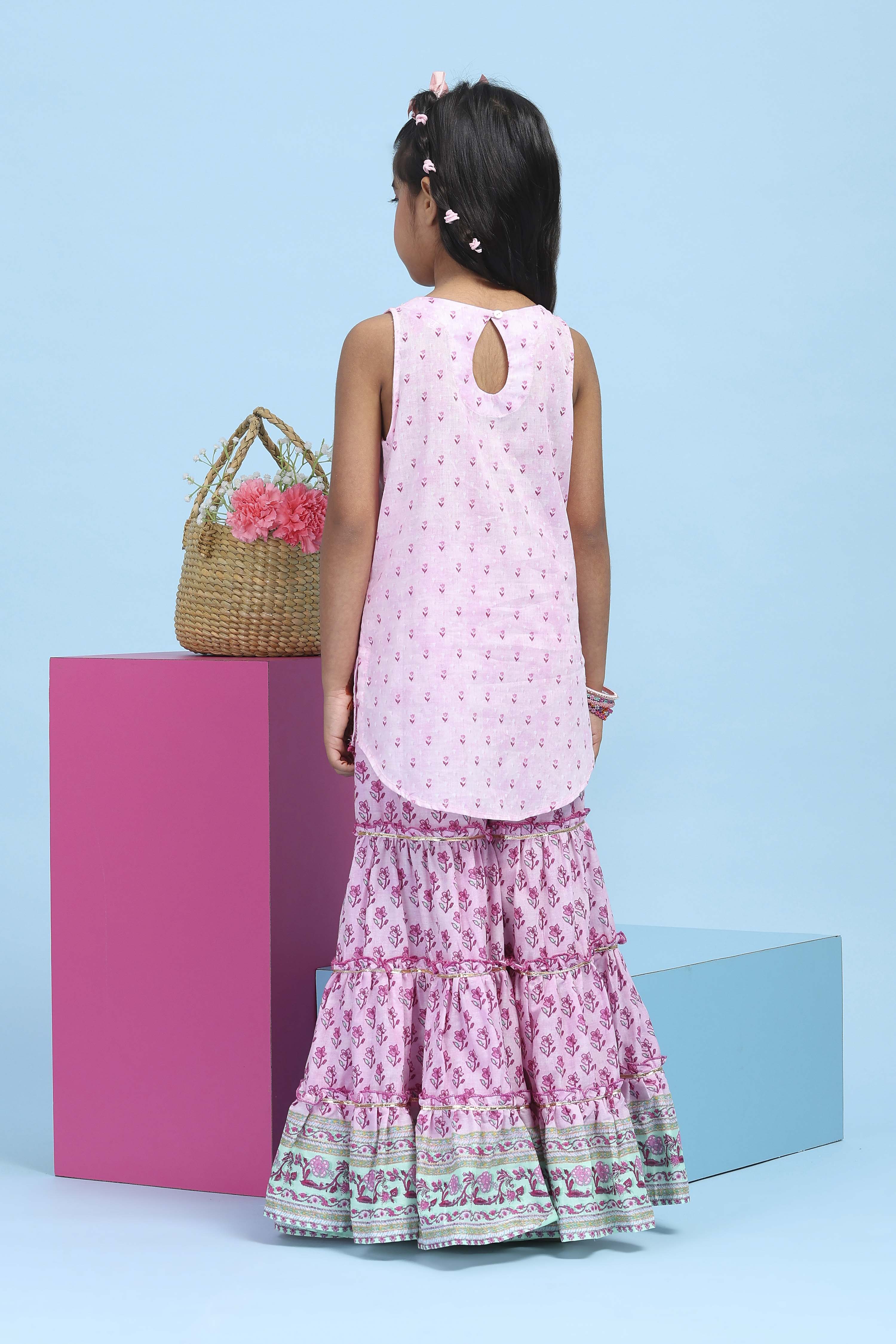 Pink Cotton Printed Straight Suit Set image number 4