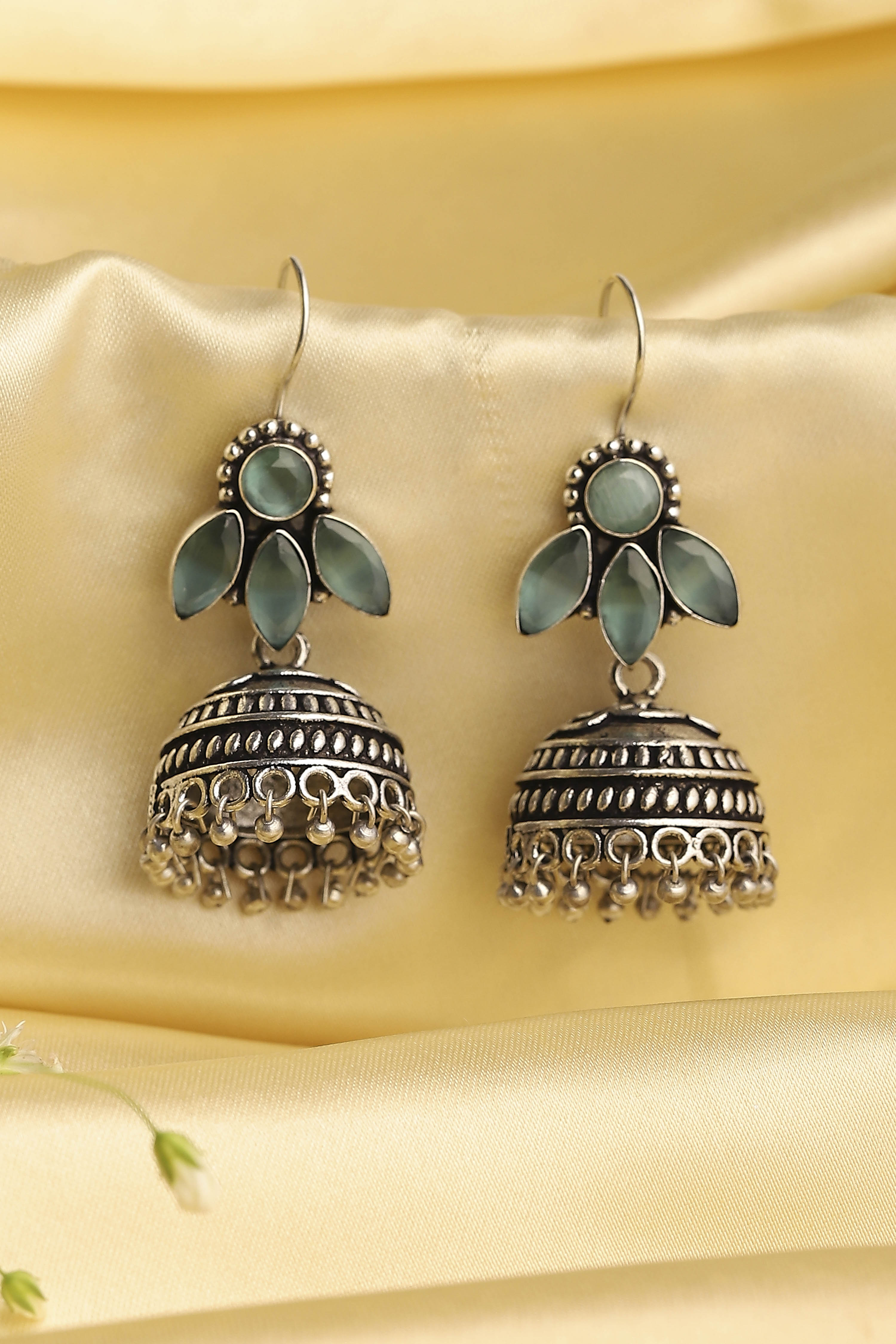 Mint Green Brass Jhumka image number 0