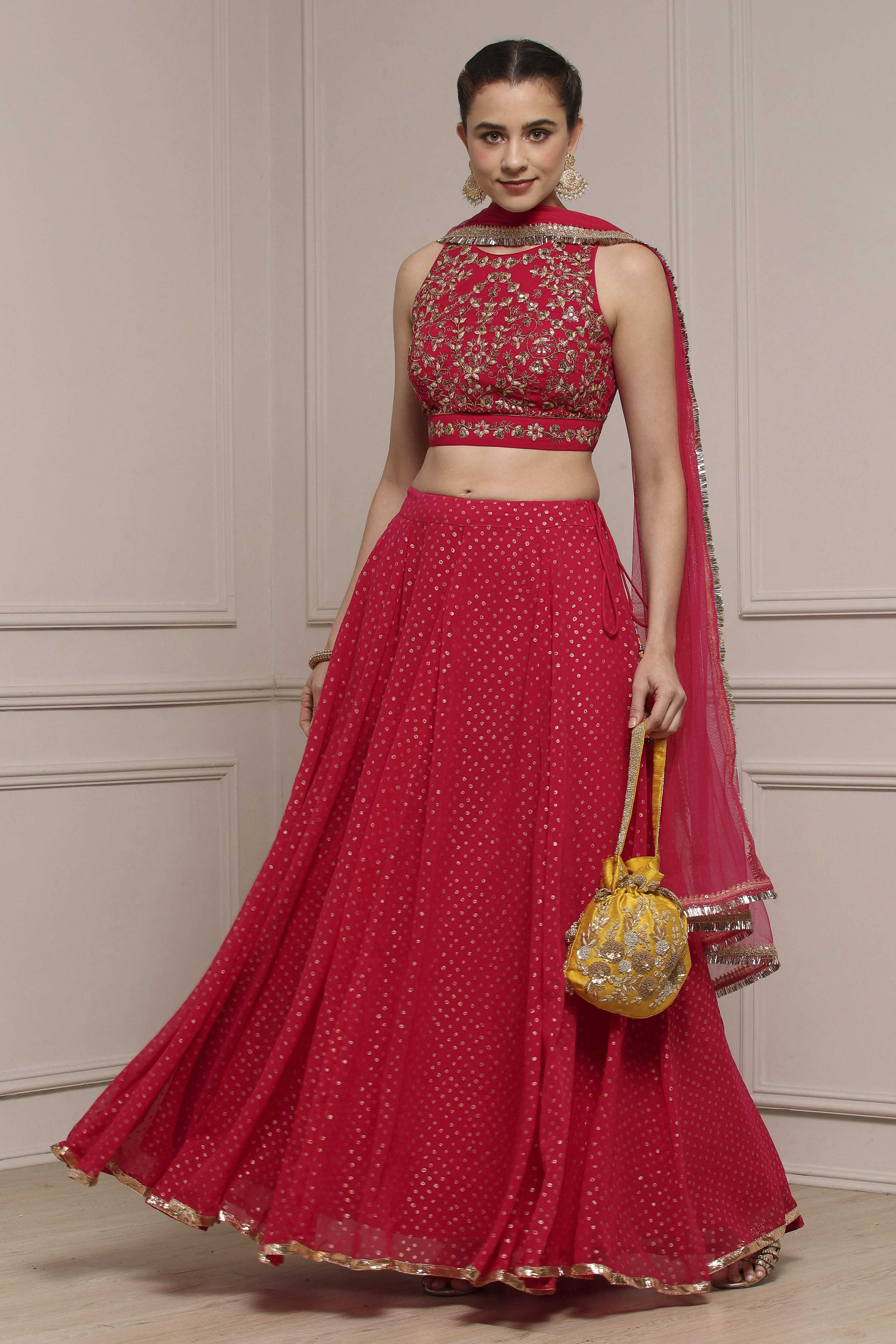 Fuchsia Polyester Printed Lehenga Set image number 0
