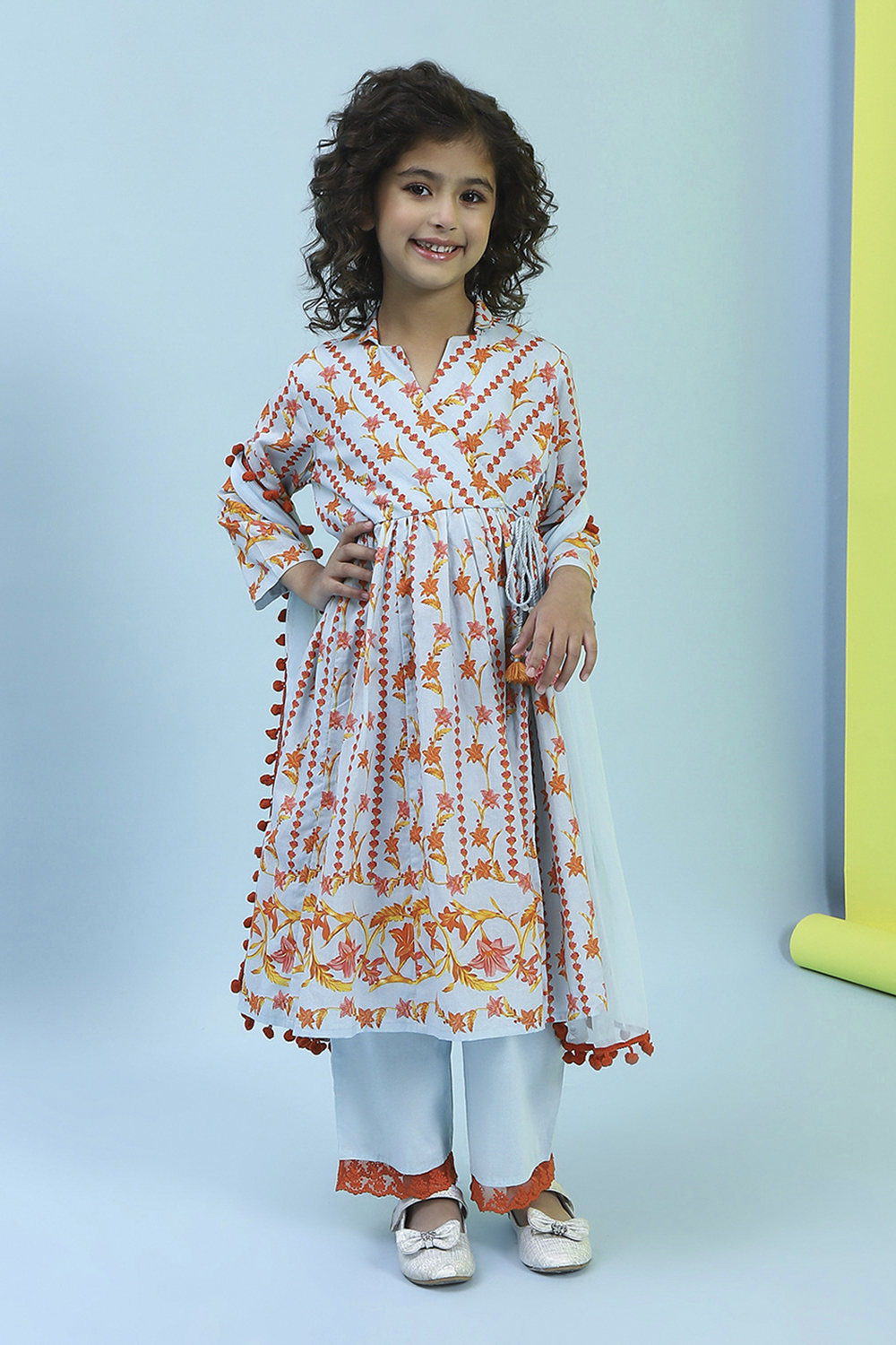 Sky Blue Cotton Front-open Suit Set image number 6