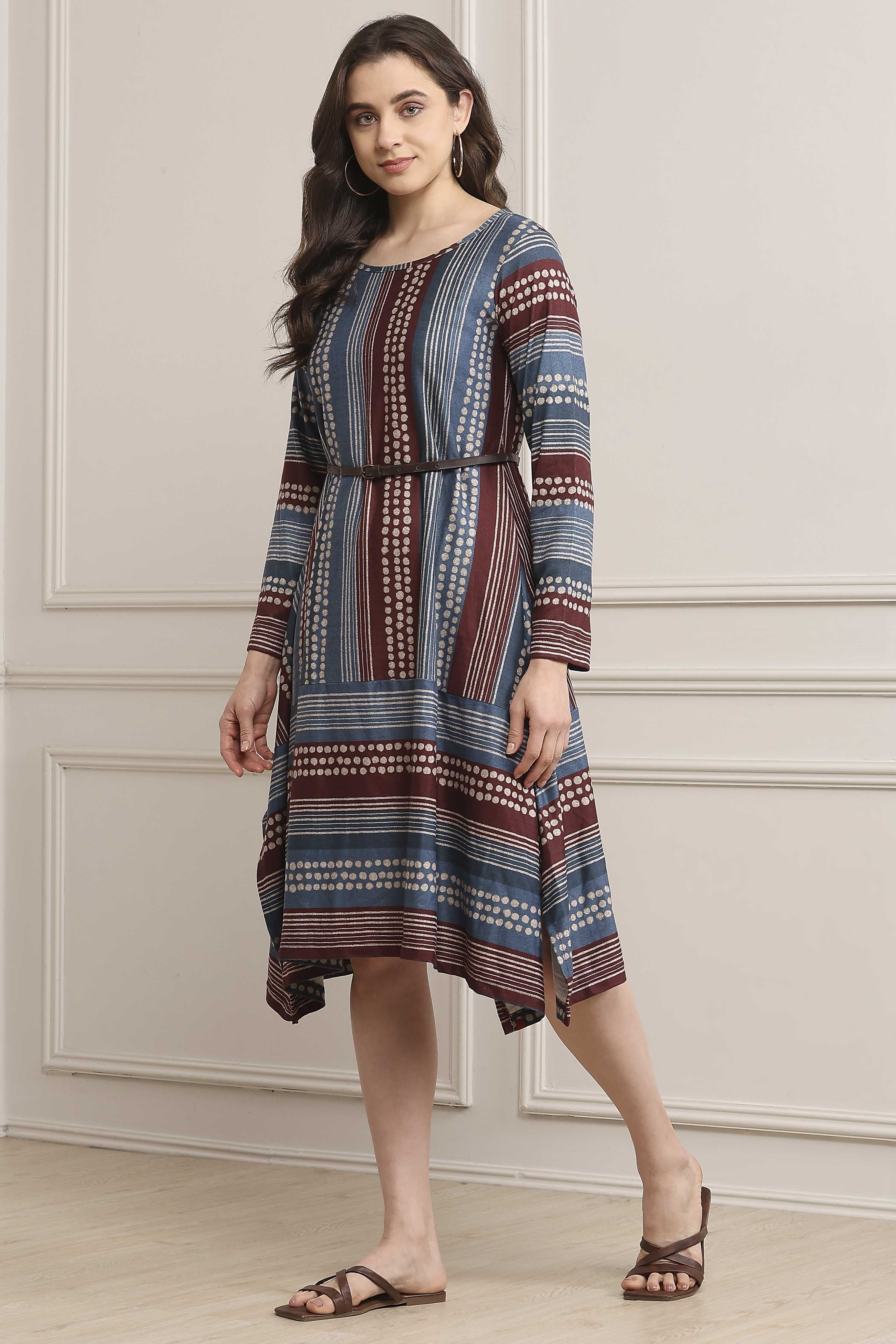 Indigo Blue Acrylic Printed Dress image number 2