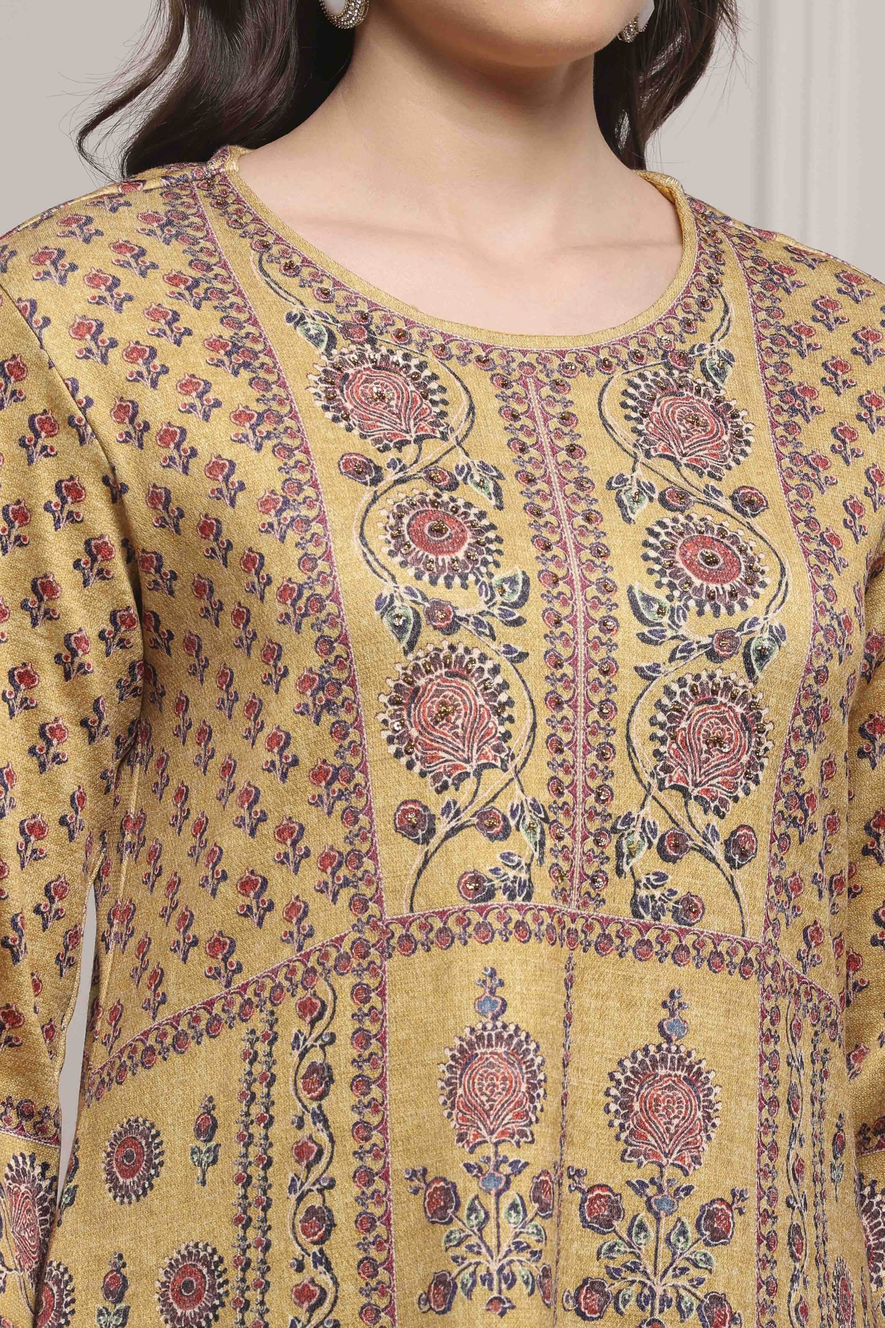 Brown Blended Printed Kurta image number 1