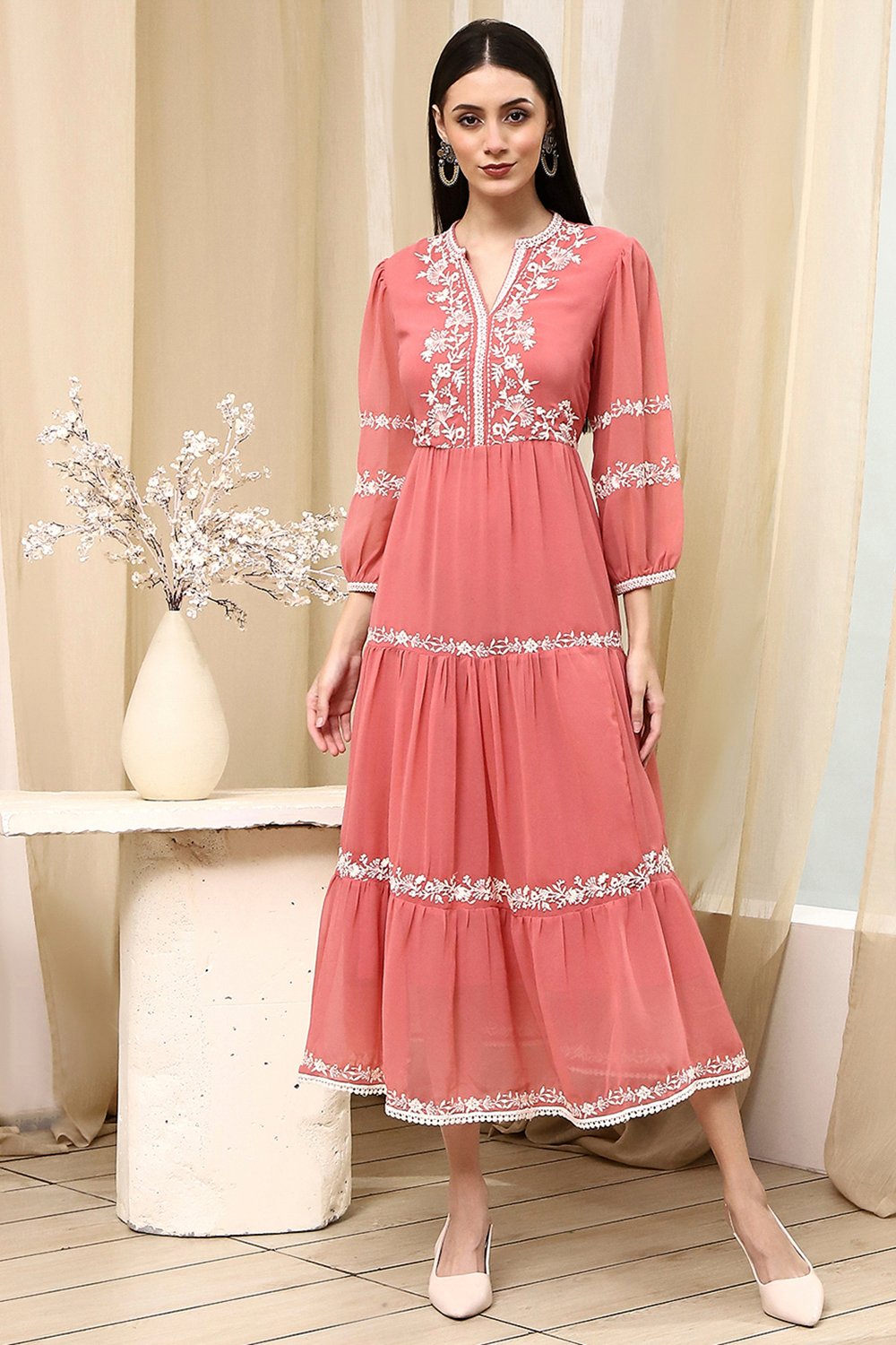 Light Pink Polyester Tiered Dress image number 5