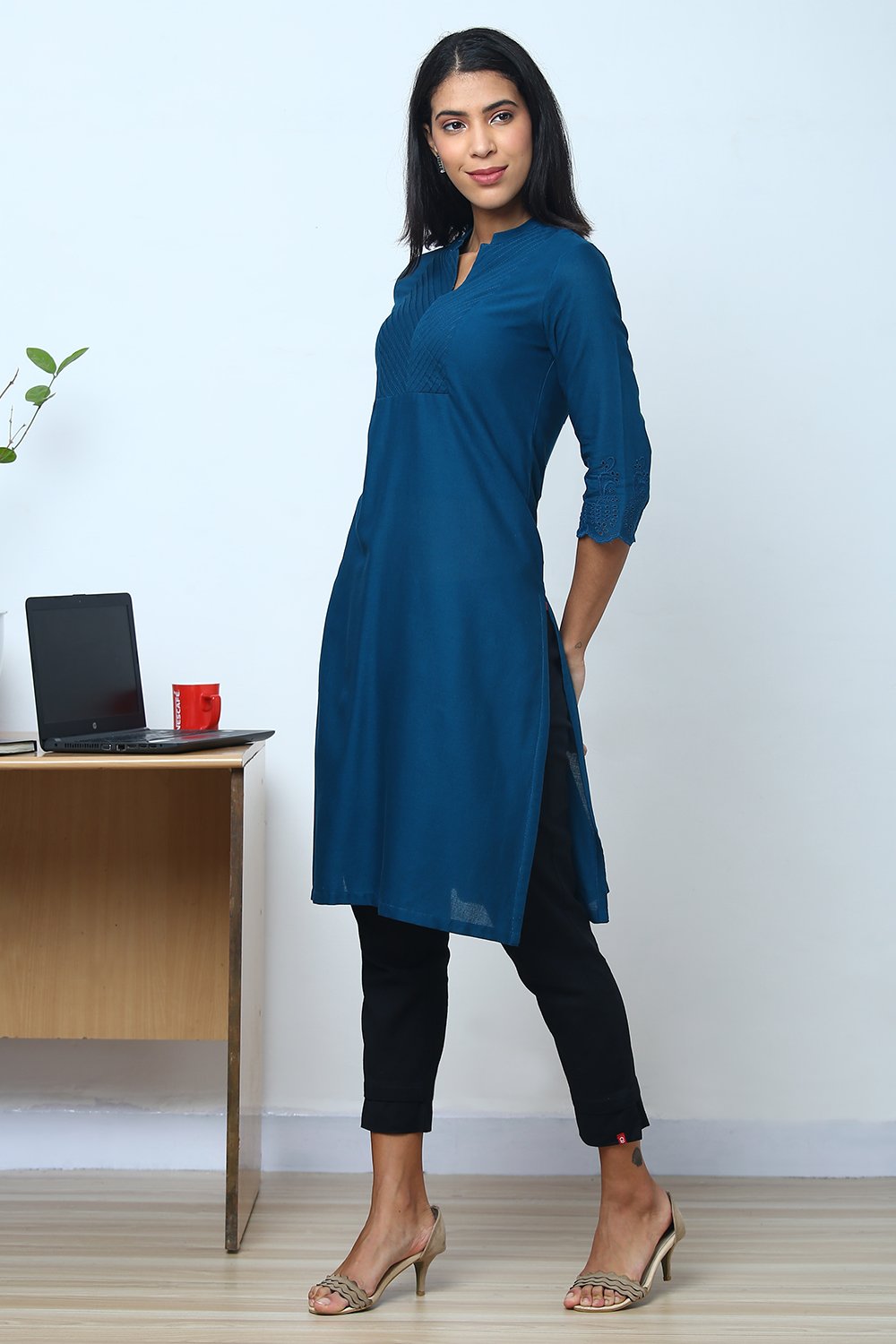 Peach Cotton Flax Kurta image number 2