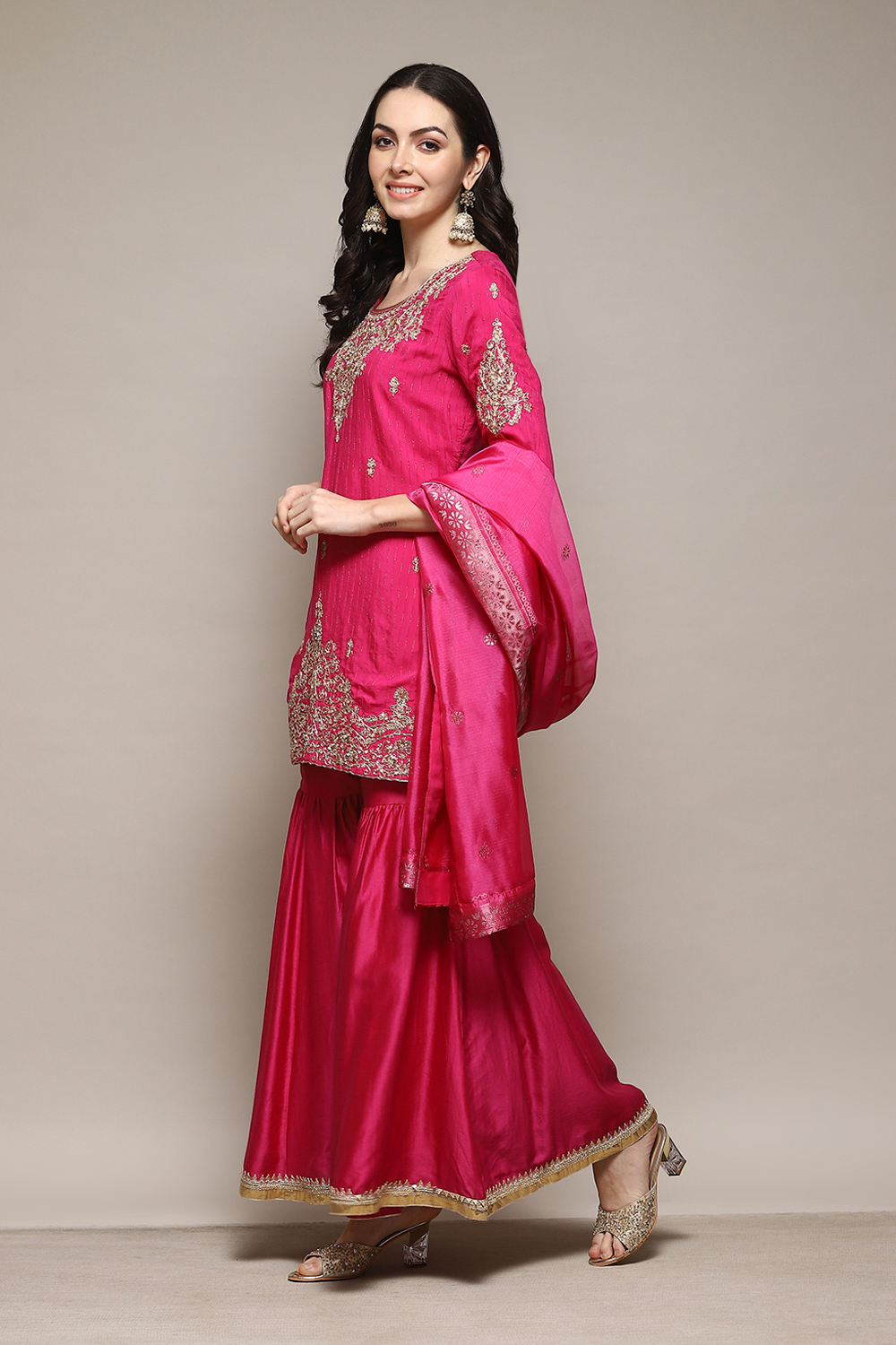 Fuchsia Viscose Blend Straight Kurta Garara Suit Set image number 5