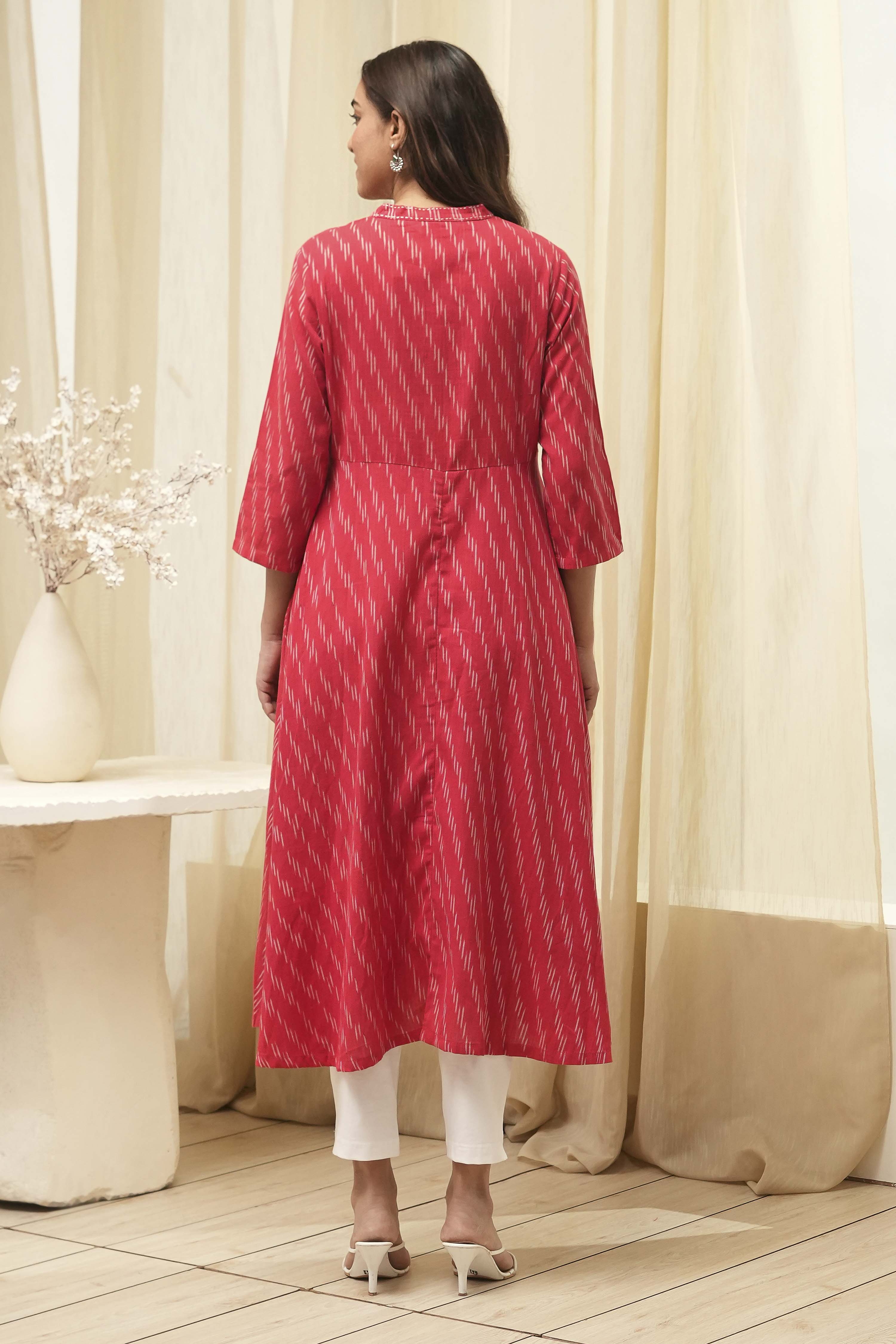 Marron Cotton Short Yarndyed Kurti image number 3