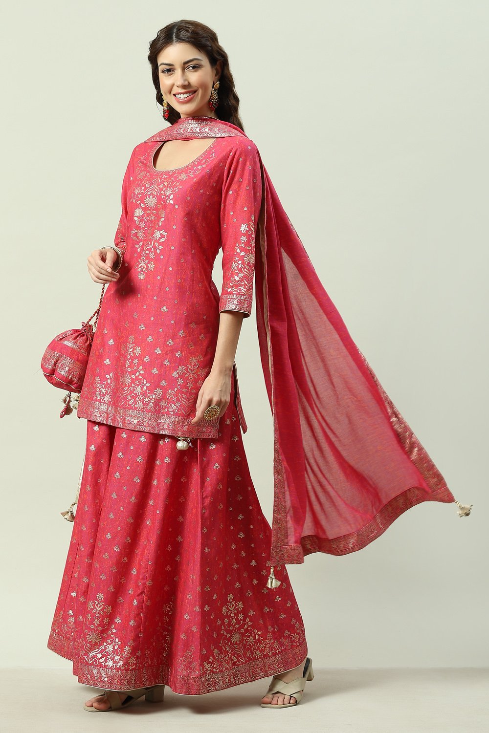 Fuchsia Cotton Sharara Set Kurta Sharara Suit Set image number 0