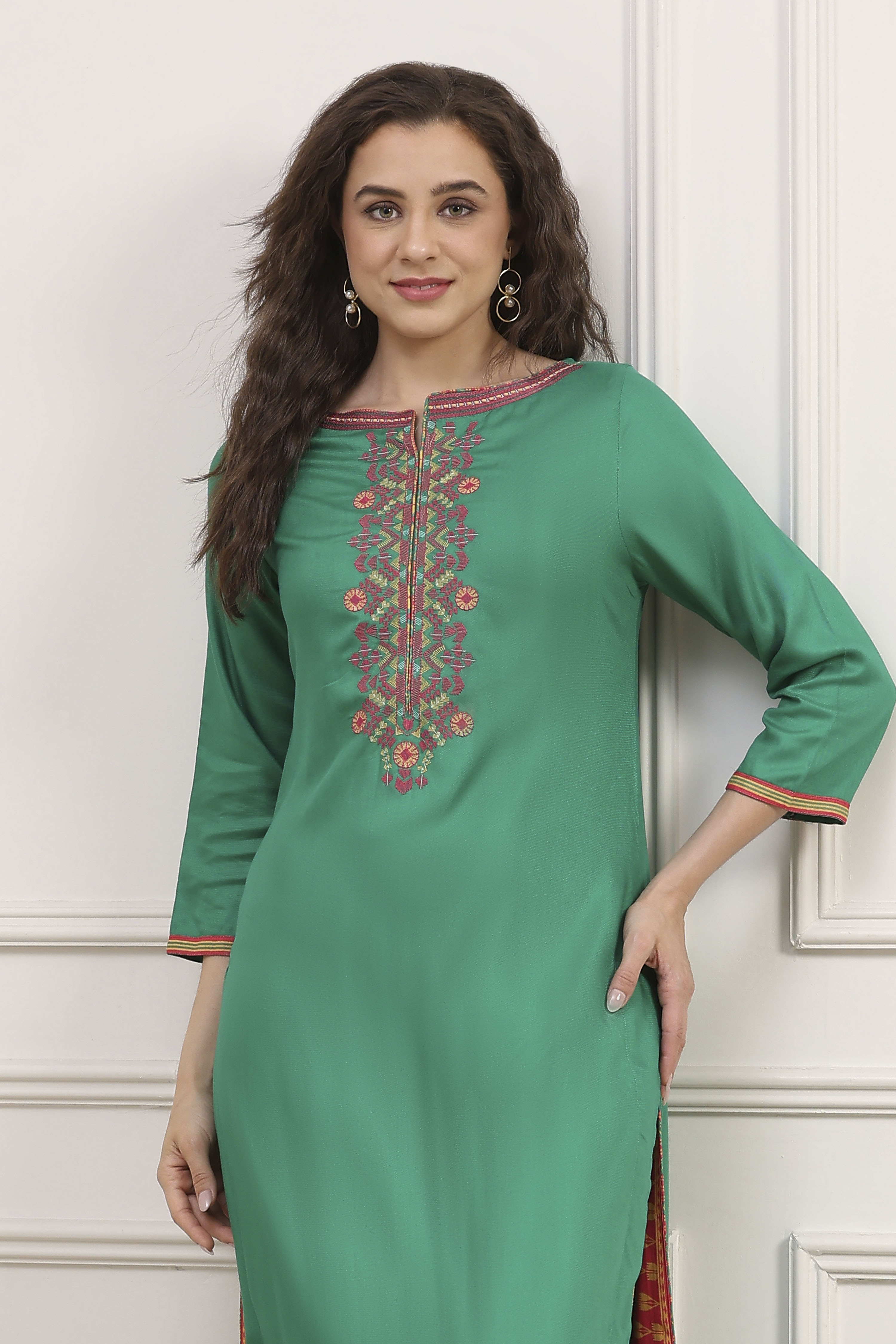 Blue Rayon Printed Straight Kurta image number 6