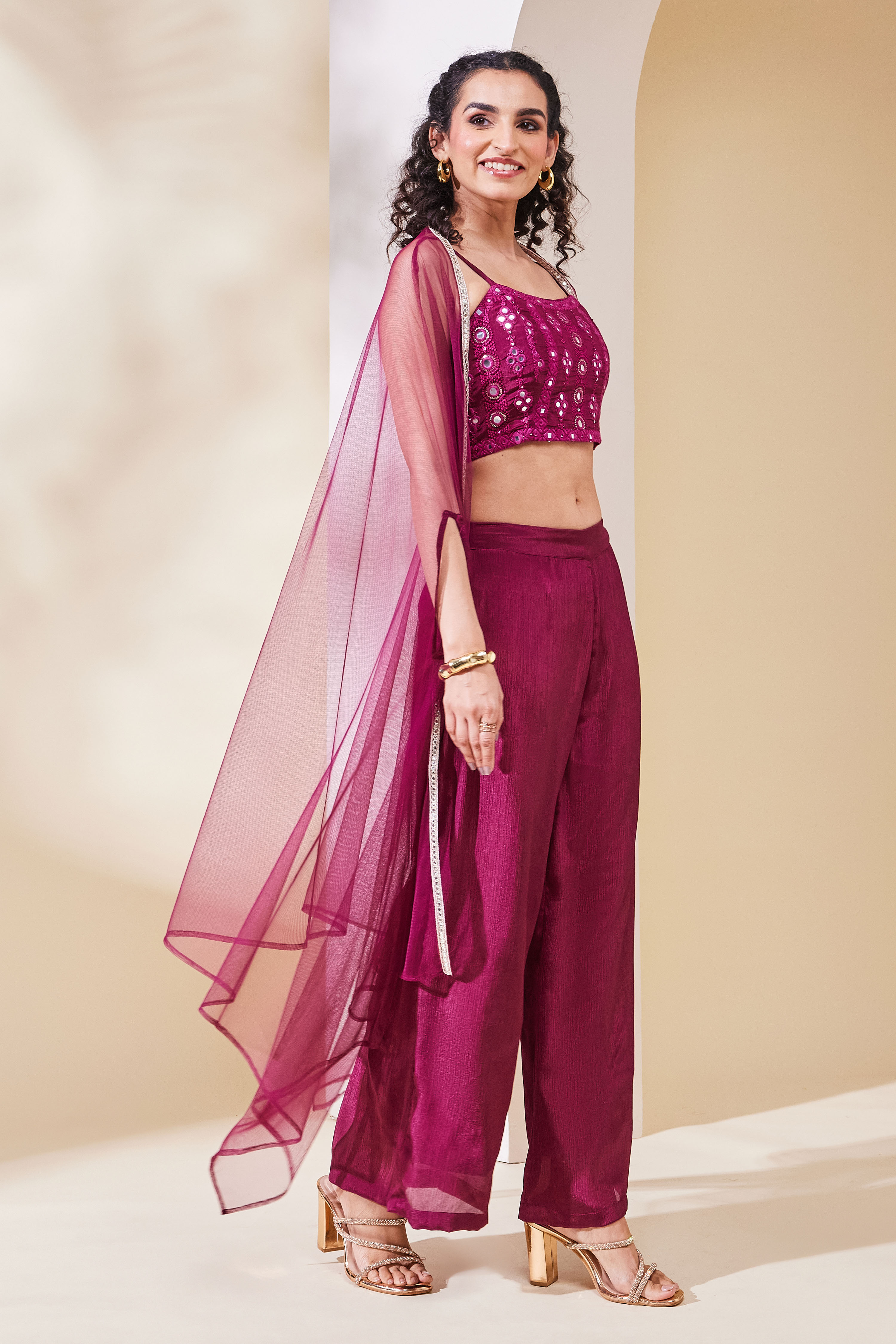 Maroon Poly Chinnon Regular Lehenga Set image number 5