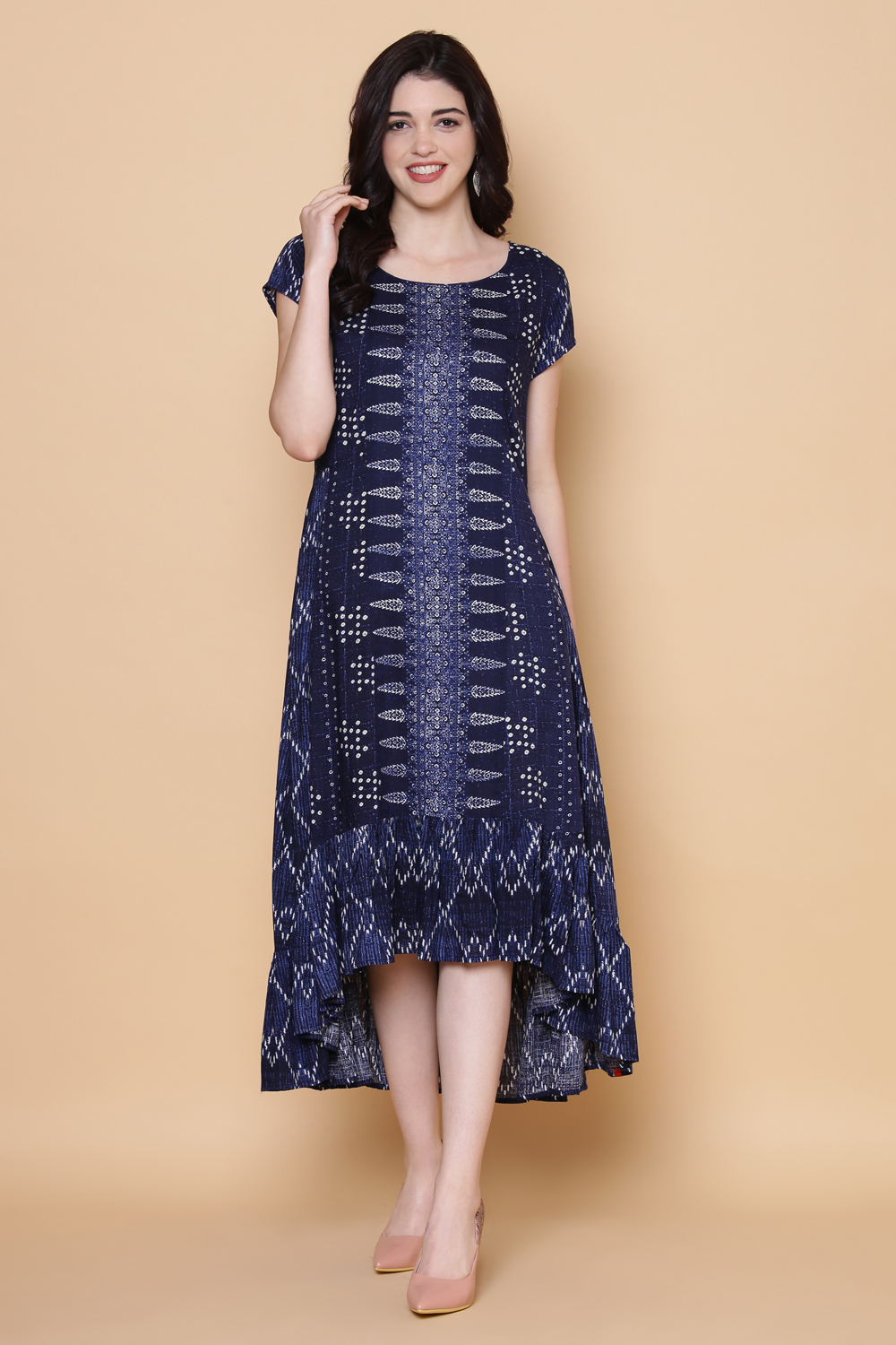 Indigo Rayon Kurta A-line Printed Kurta Dress image number 3