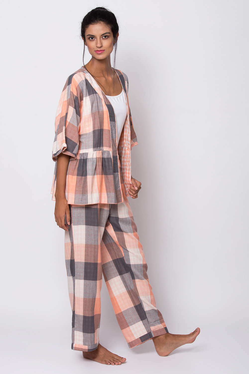 Peach Reversible Yarndyed Loungewear Set image number 3