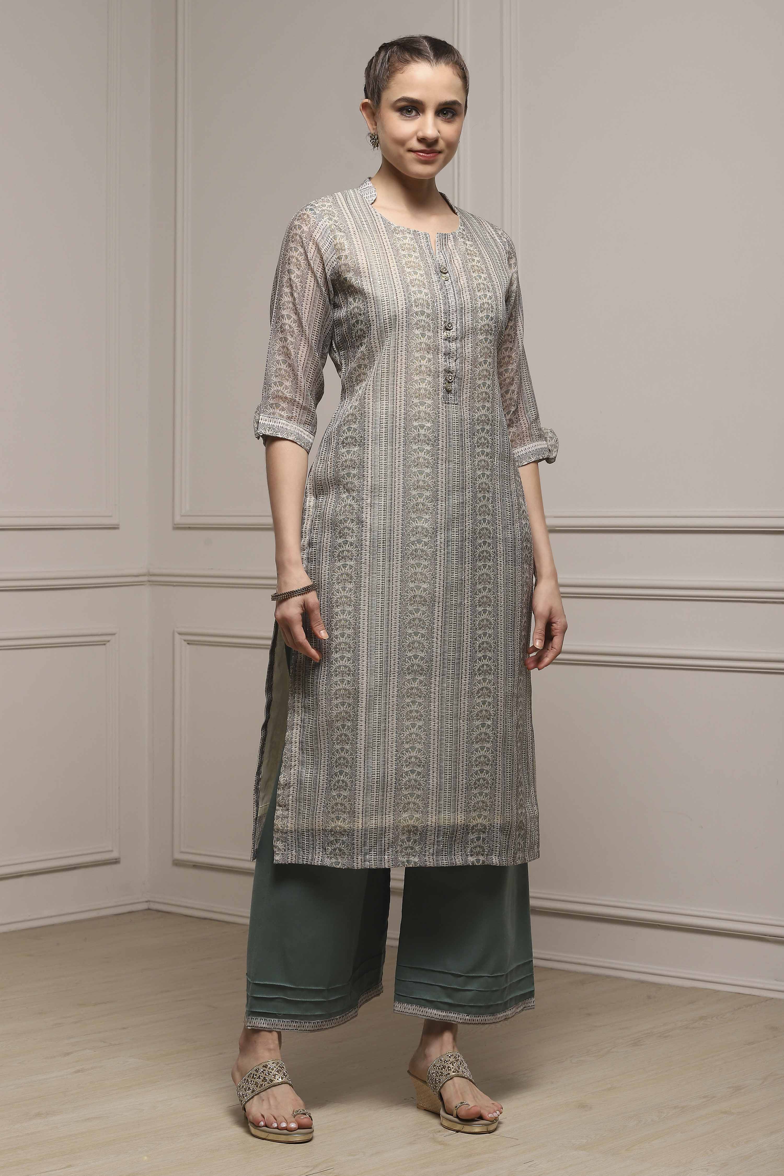 Green Silk Blend Printed Embroidered Unstitched Suit Set image number 6