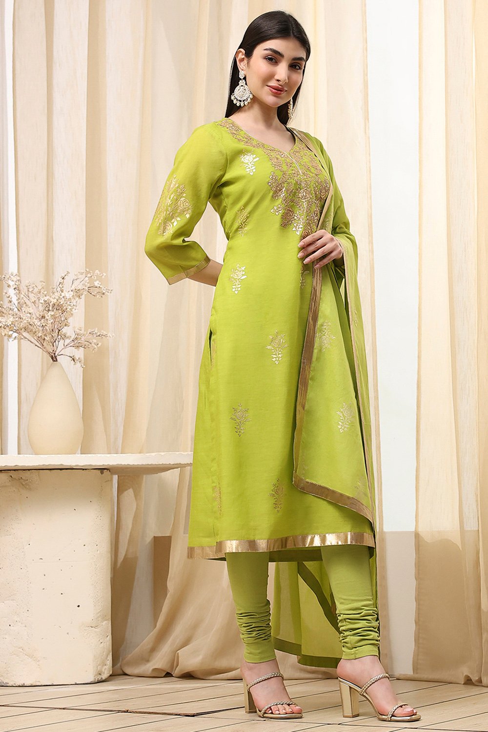 Blue Poly Chanderi Fitted Suit Set image number 3