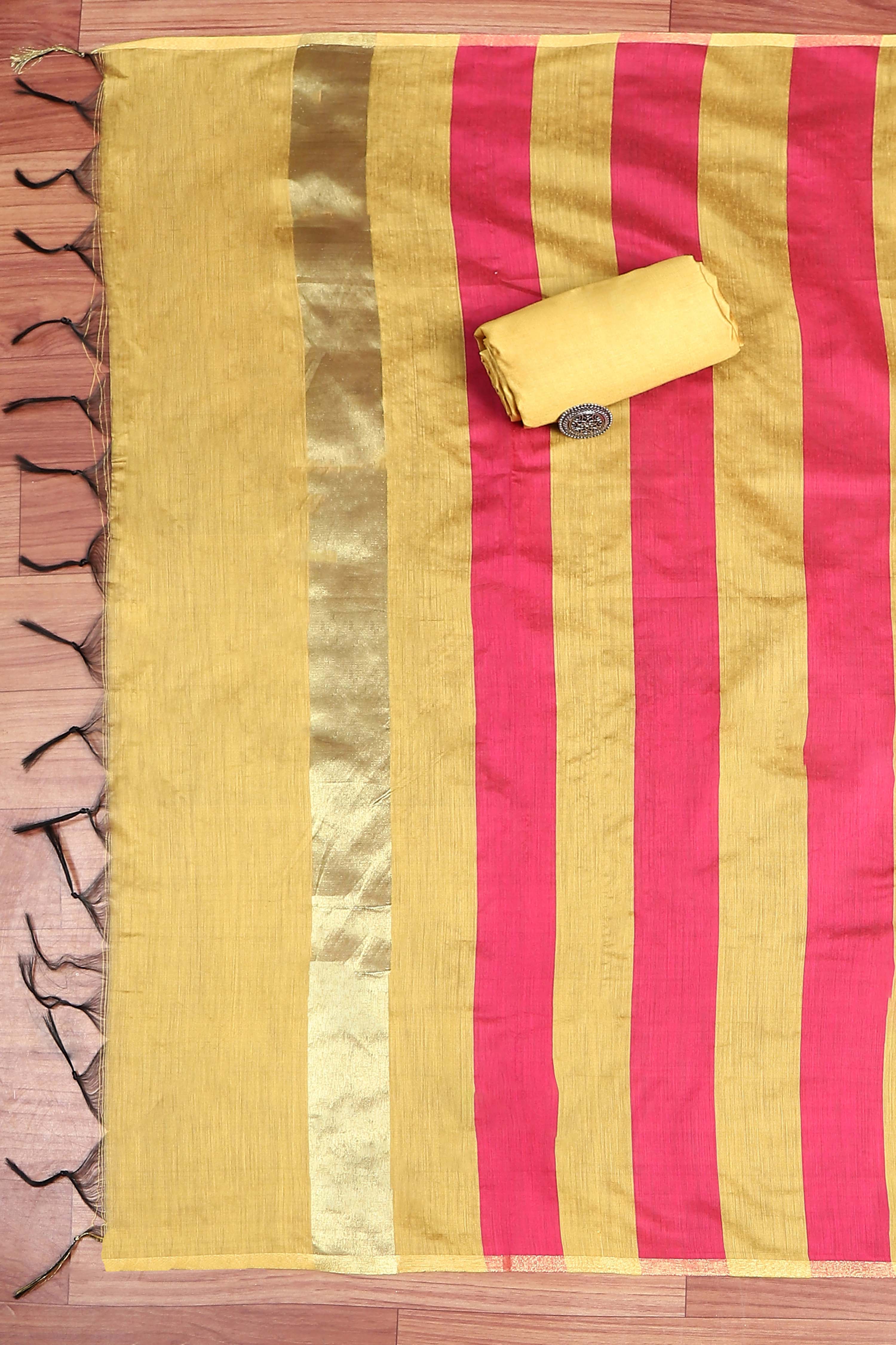 Mustard Poly Cotton Banarasi Unstitched Suit Set image number 3