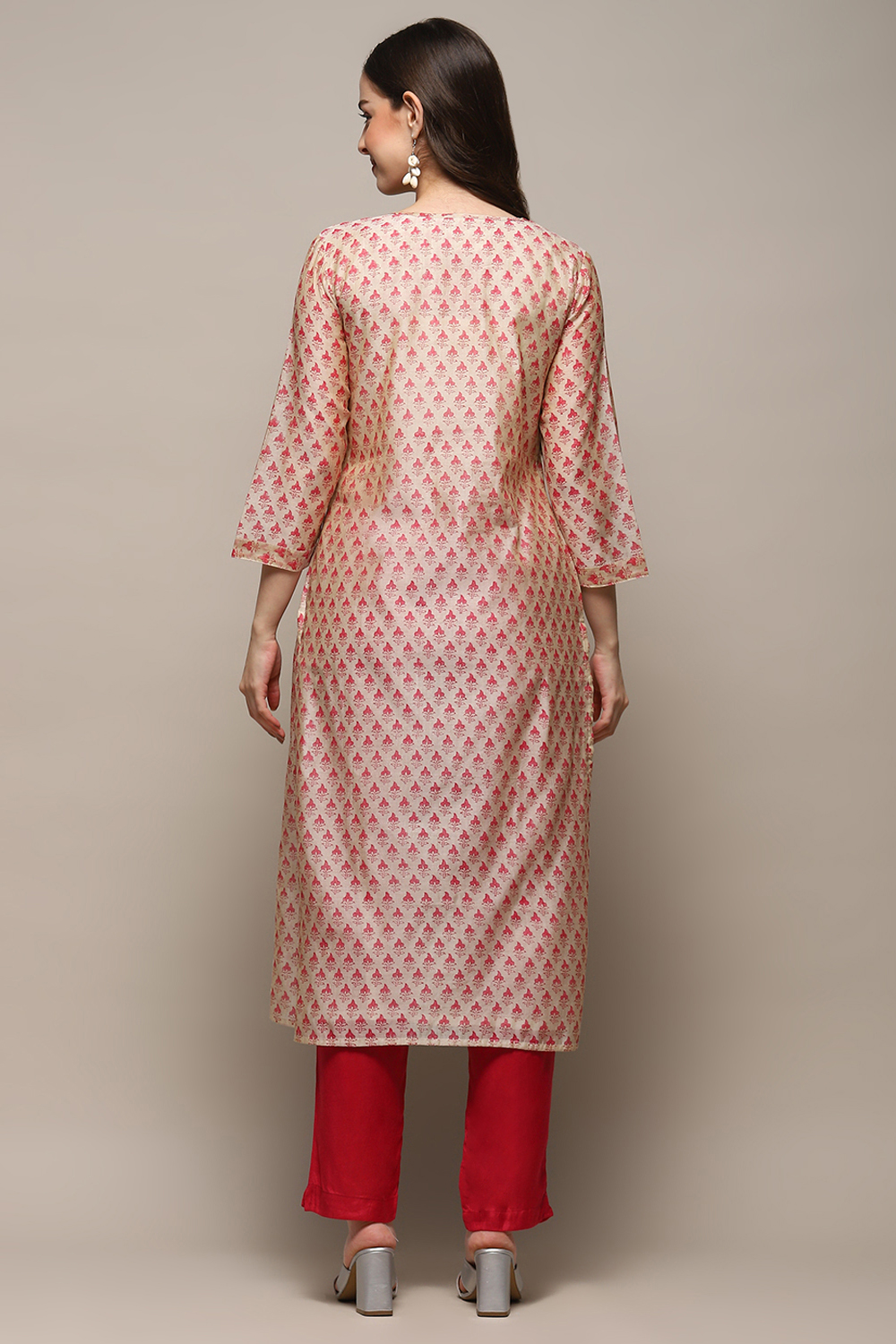 Beige Pink Chanderi Unstitched Suit set image number 6
