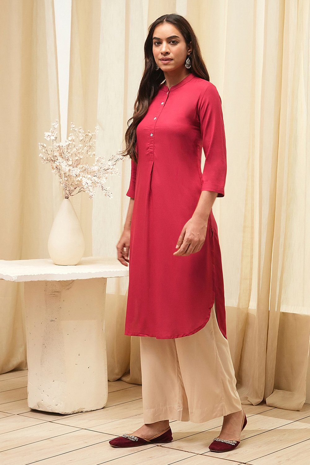 Navy Rayon Straight Kurta Palazzo Suit Set image number 1