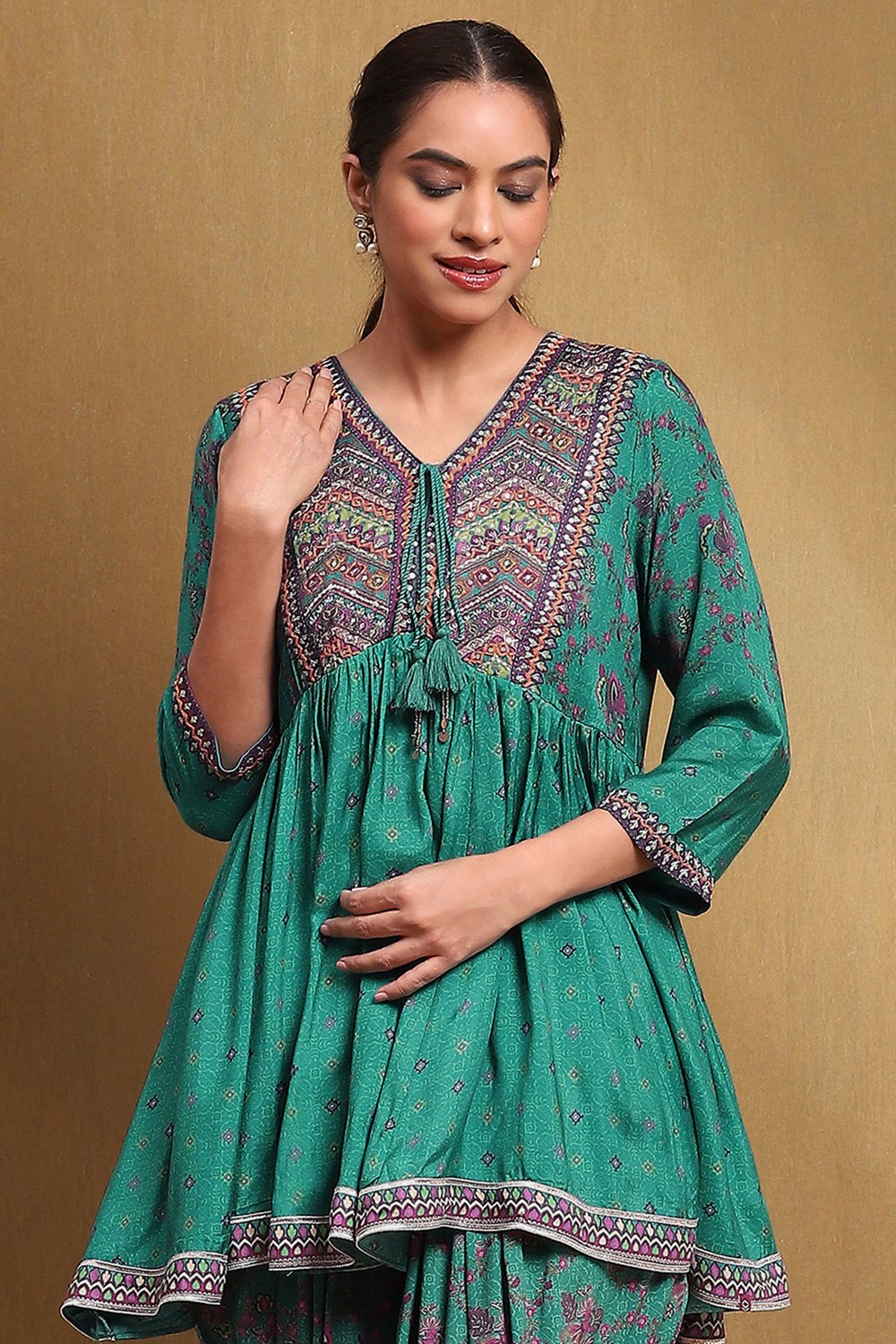 Fuchsia Viscose Floral Printed Peplum Suit Set image number 1
