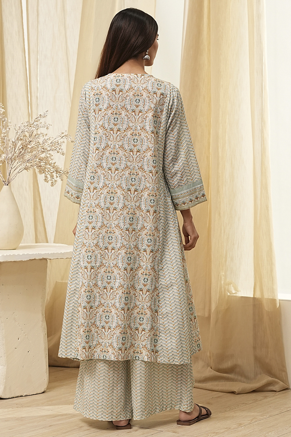 Blue Pure Cotton A-Line Kurta Set  image number 4