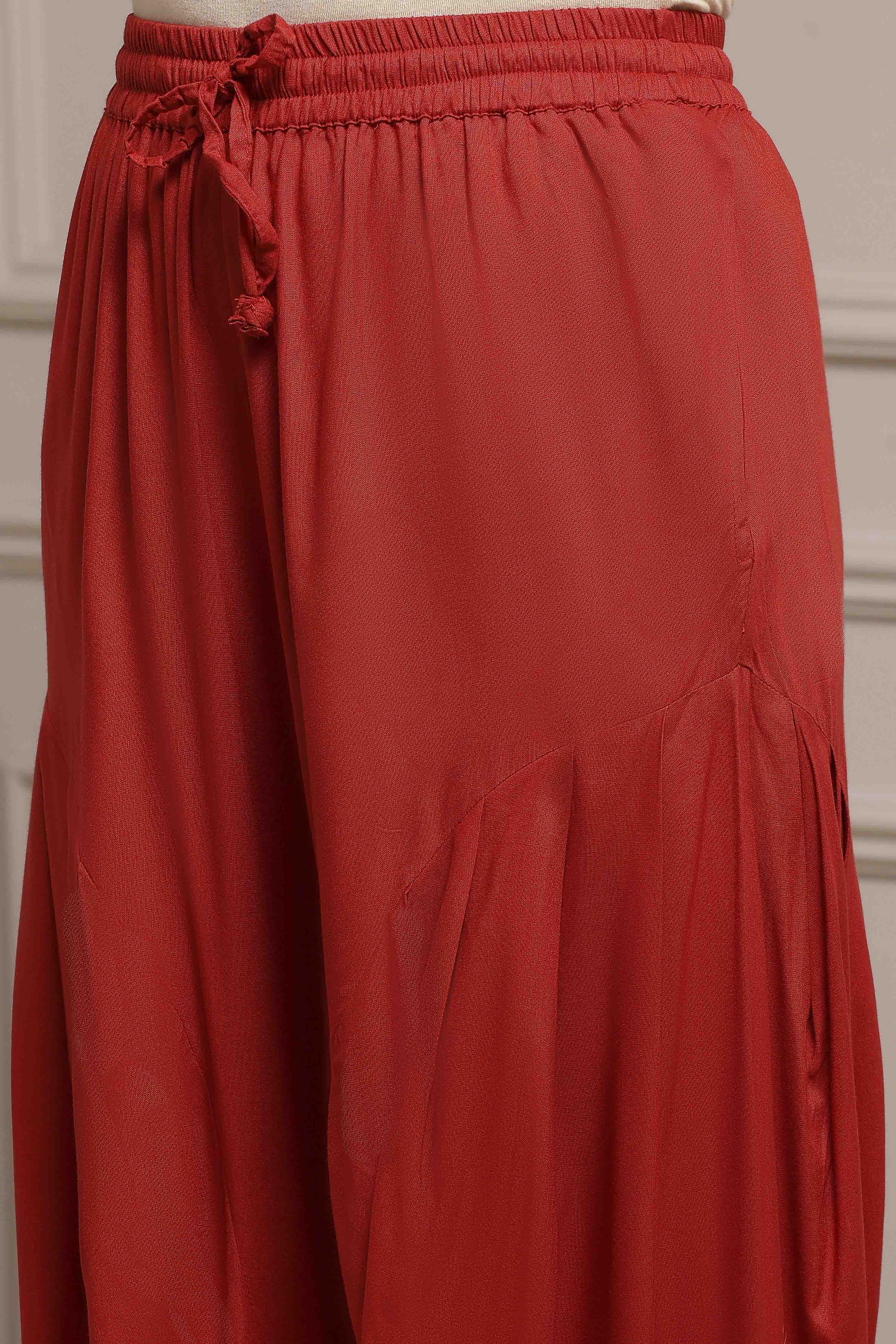 Burnt Orange Viscose Blend Straight Printed Suit Set image number 2