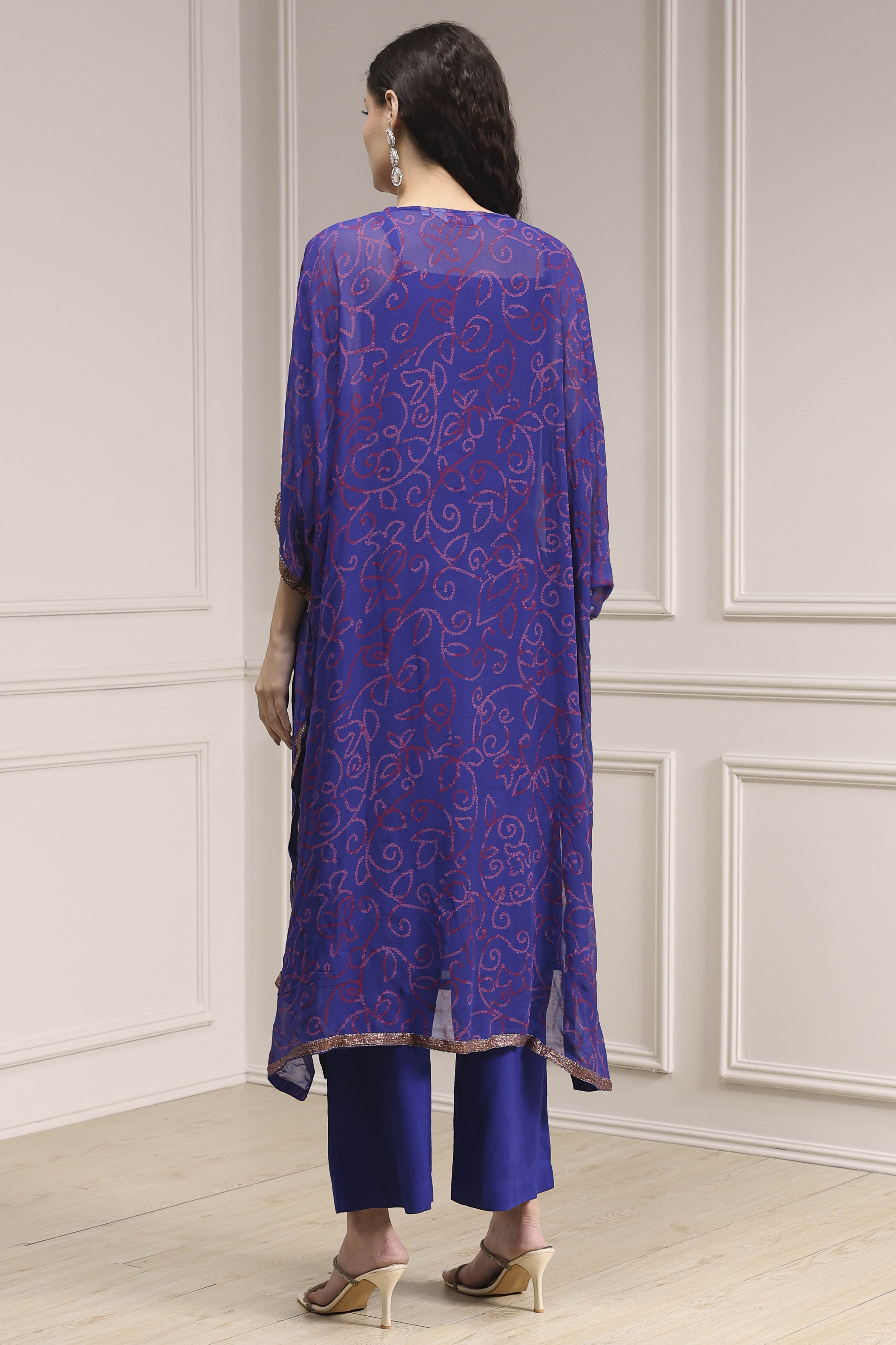 Red Printed Kaftan Style Kurta Set image number 4