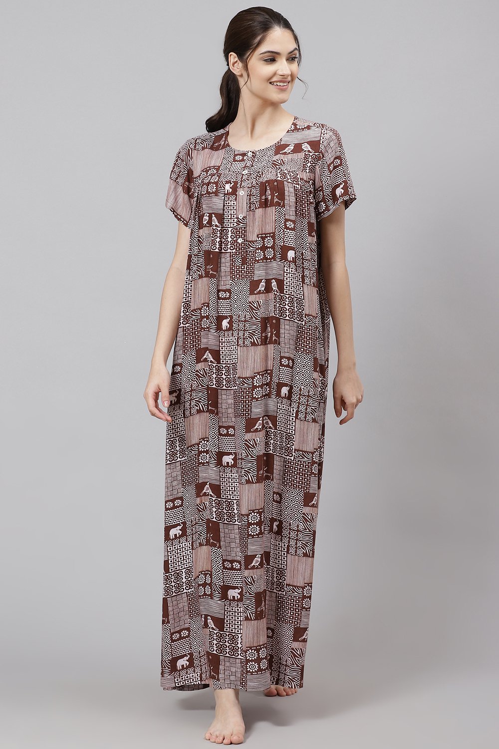 Brown Straight Viscose Printed Sleepwear image number 2