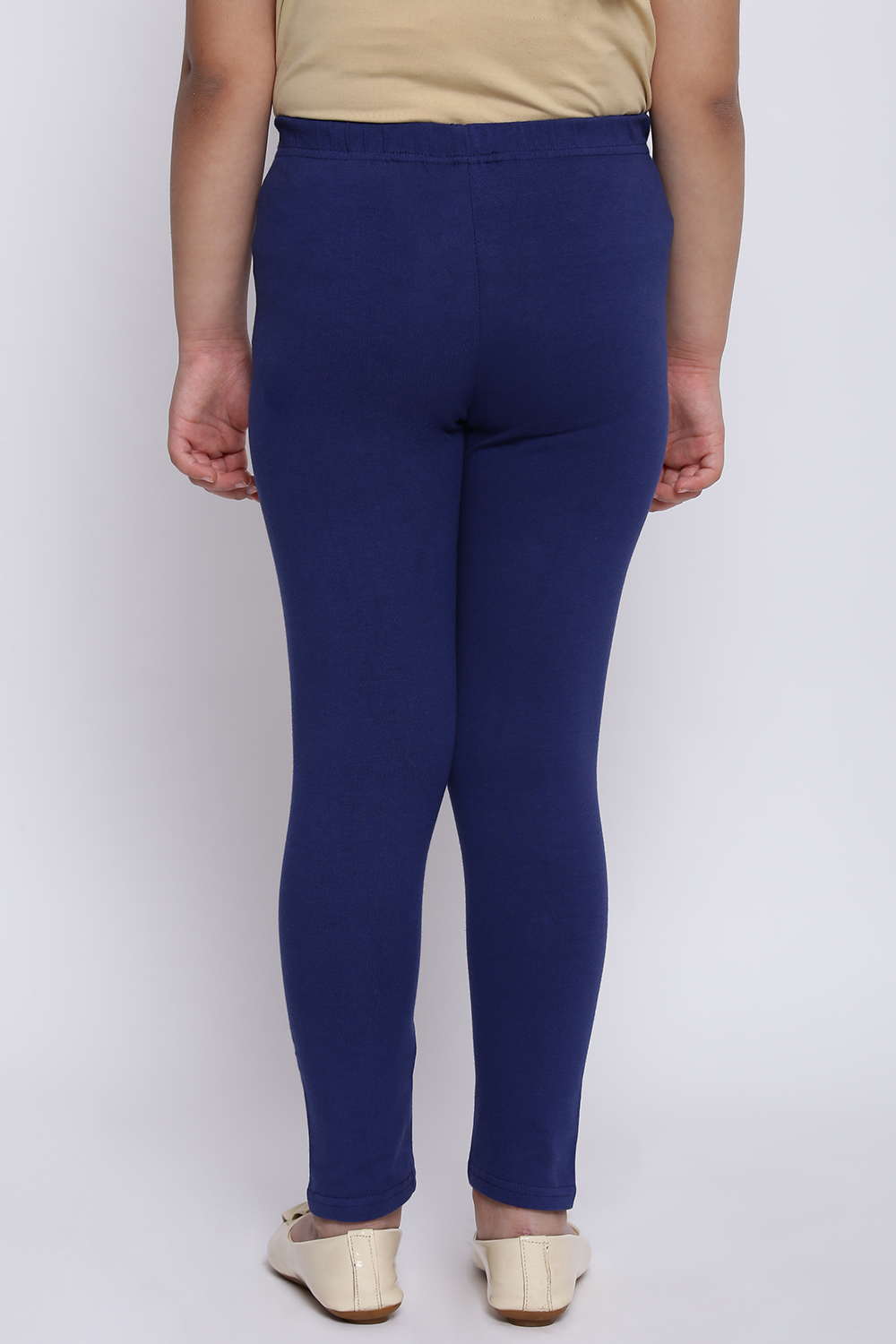 Navy Blue Cotton Lycra Solid Leggings image number 4