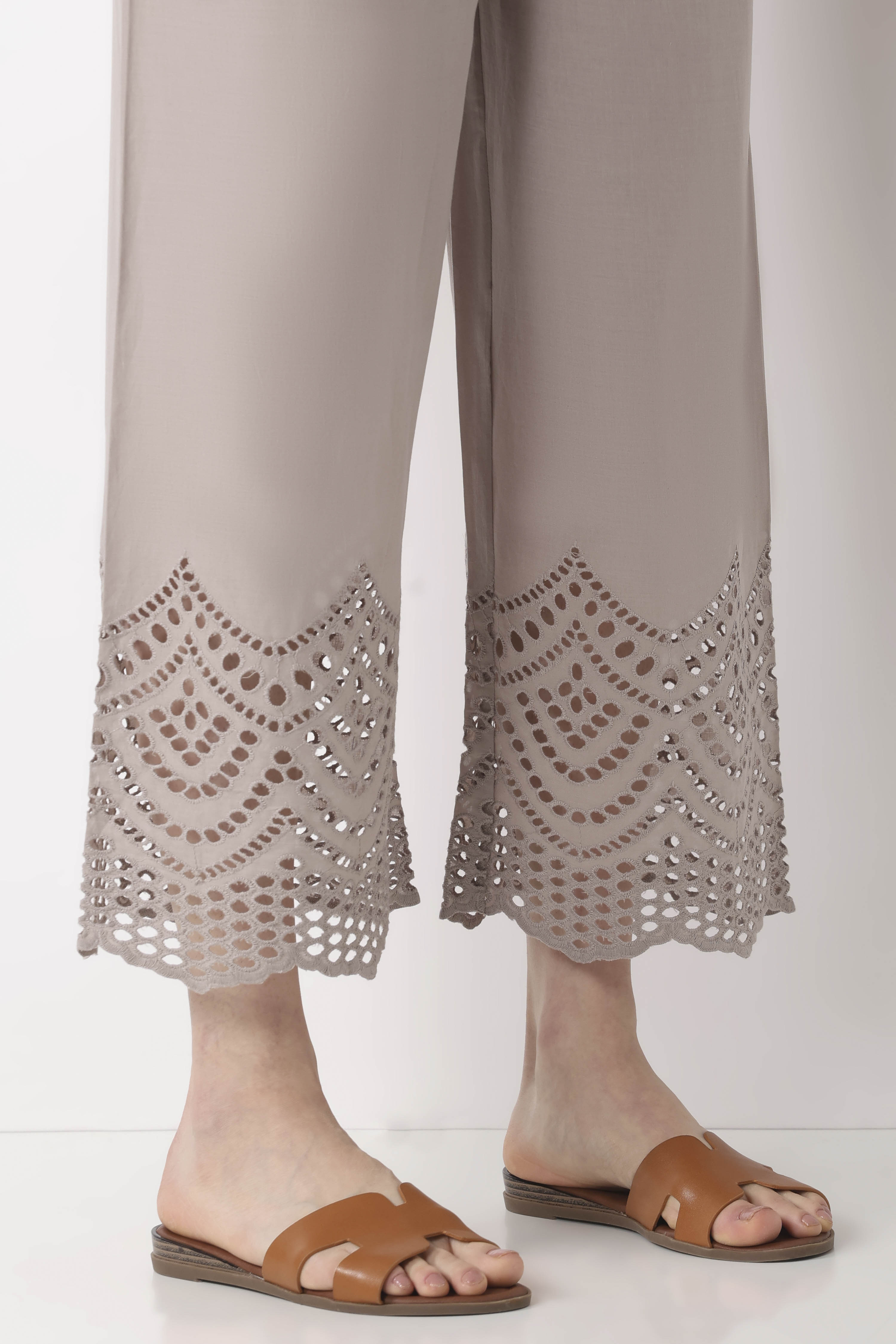 Grey Cotton Straight Palazzos image number 8