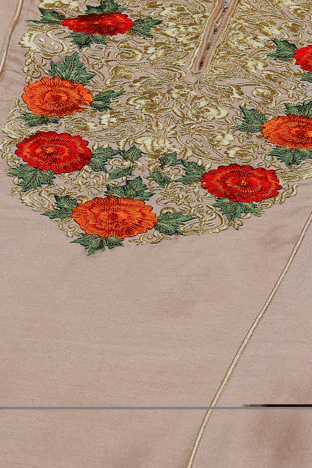 Beige Silk & Cotton Flared Kurta Suit Set image number 1
