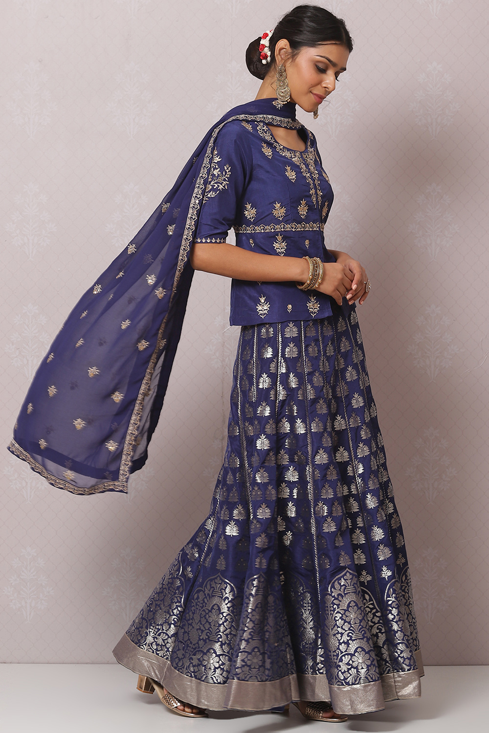 Blue Straight Art Silk Lehenga Set image number 3