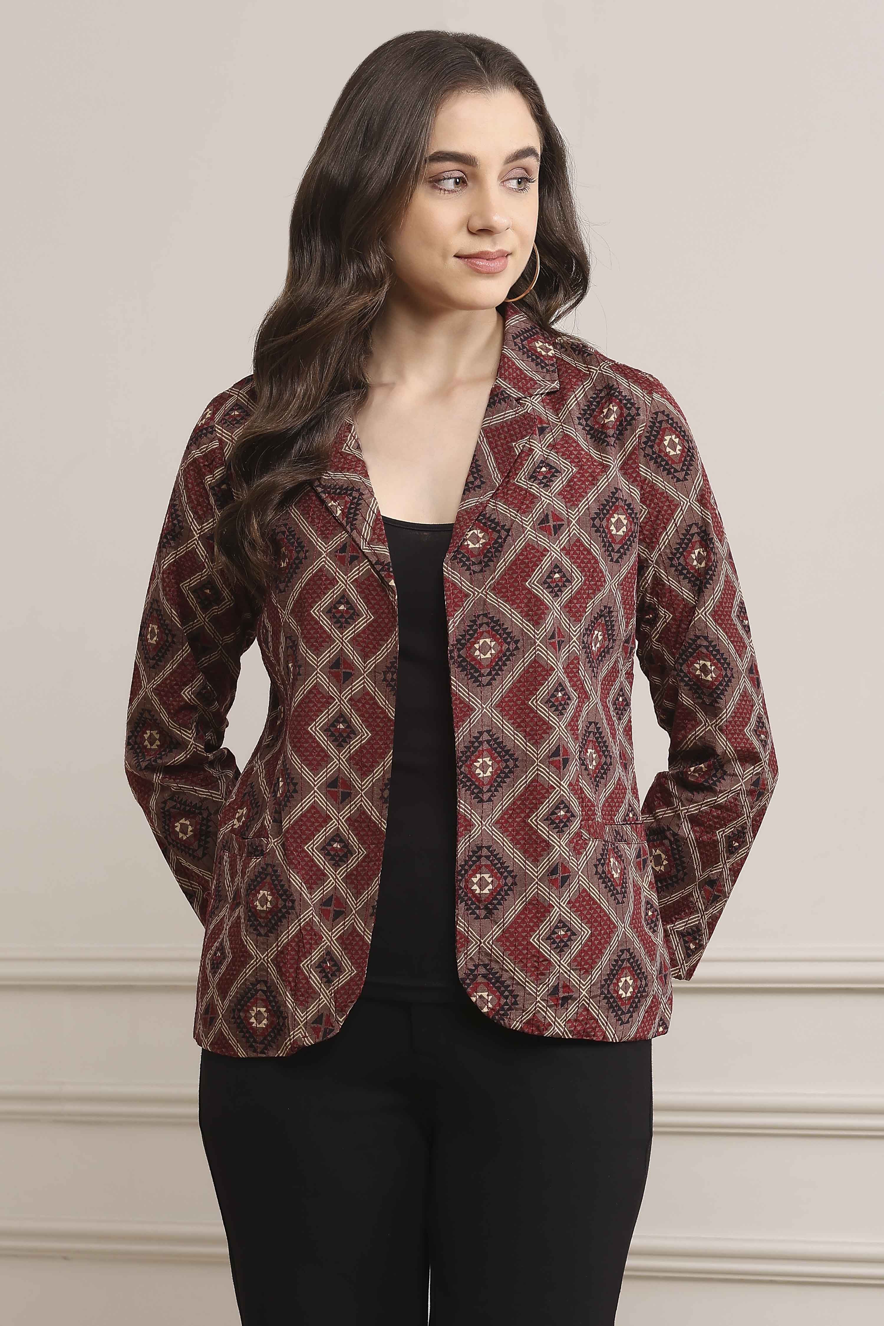 Black Viscose Straight Printed Jacket image number 0