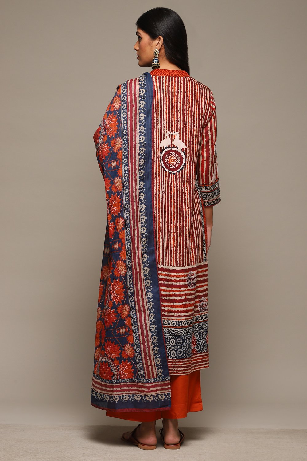 Rust & Indigo Rayon Straight Kurta Palazzo Suit Set image number 4