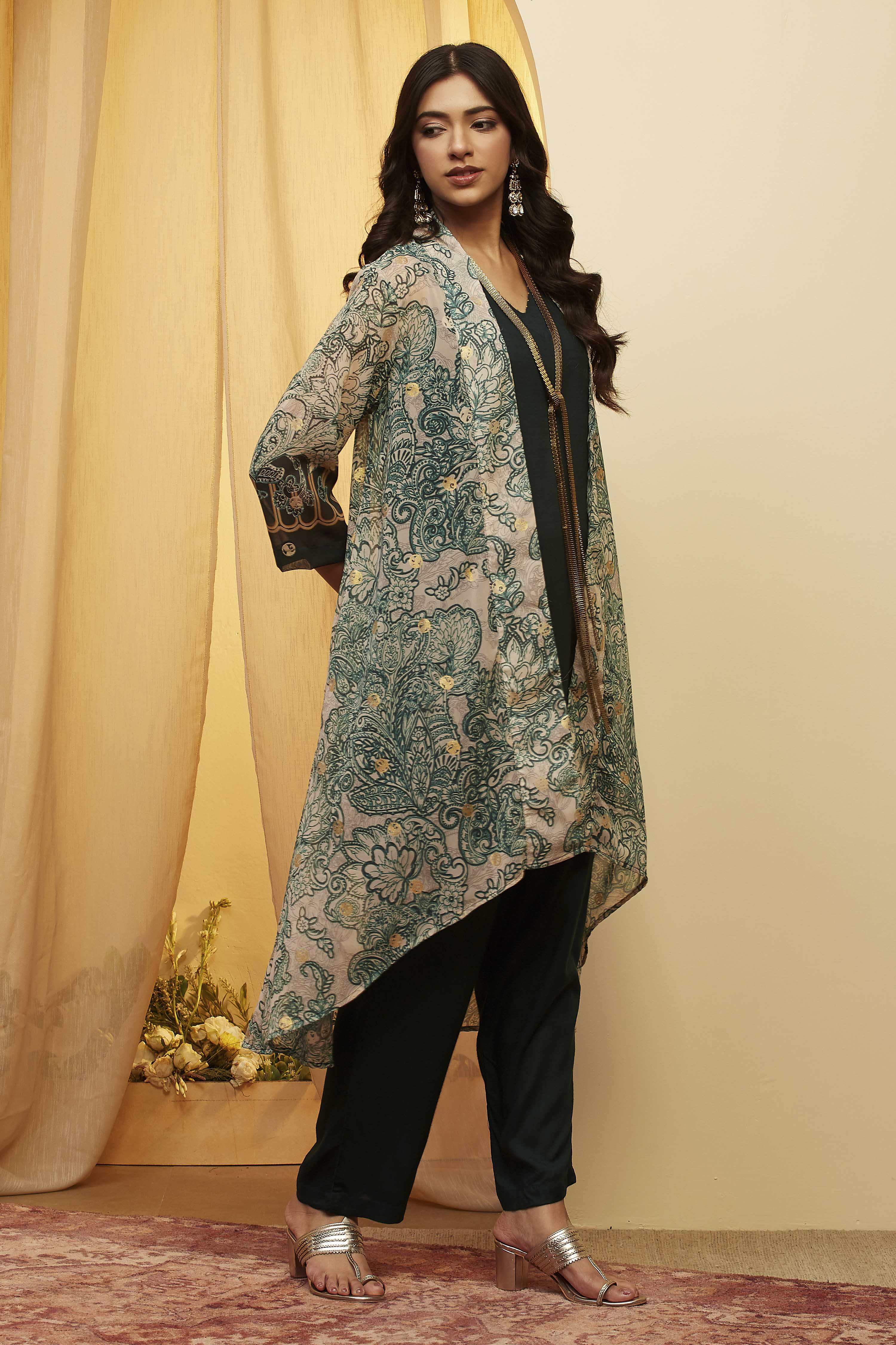 Green Viscose Rayon Straight Fusion Set image number 4