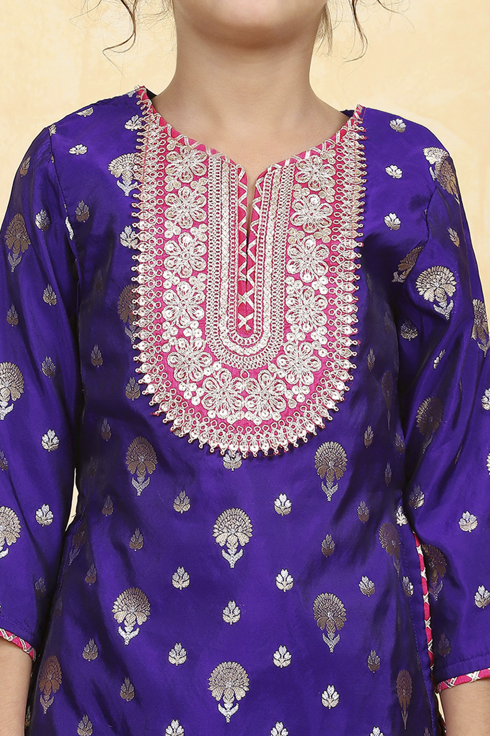 Purple Brocade Short Kurta Suit Set image number 1