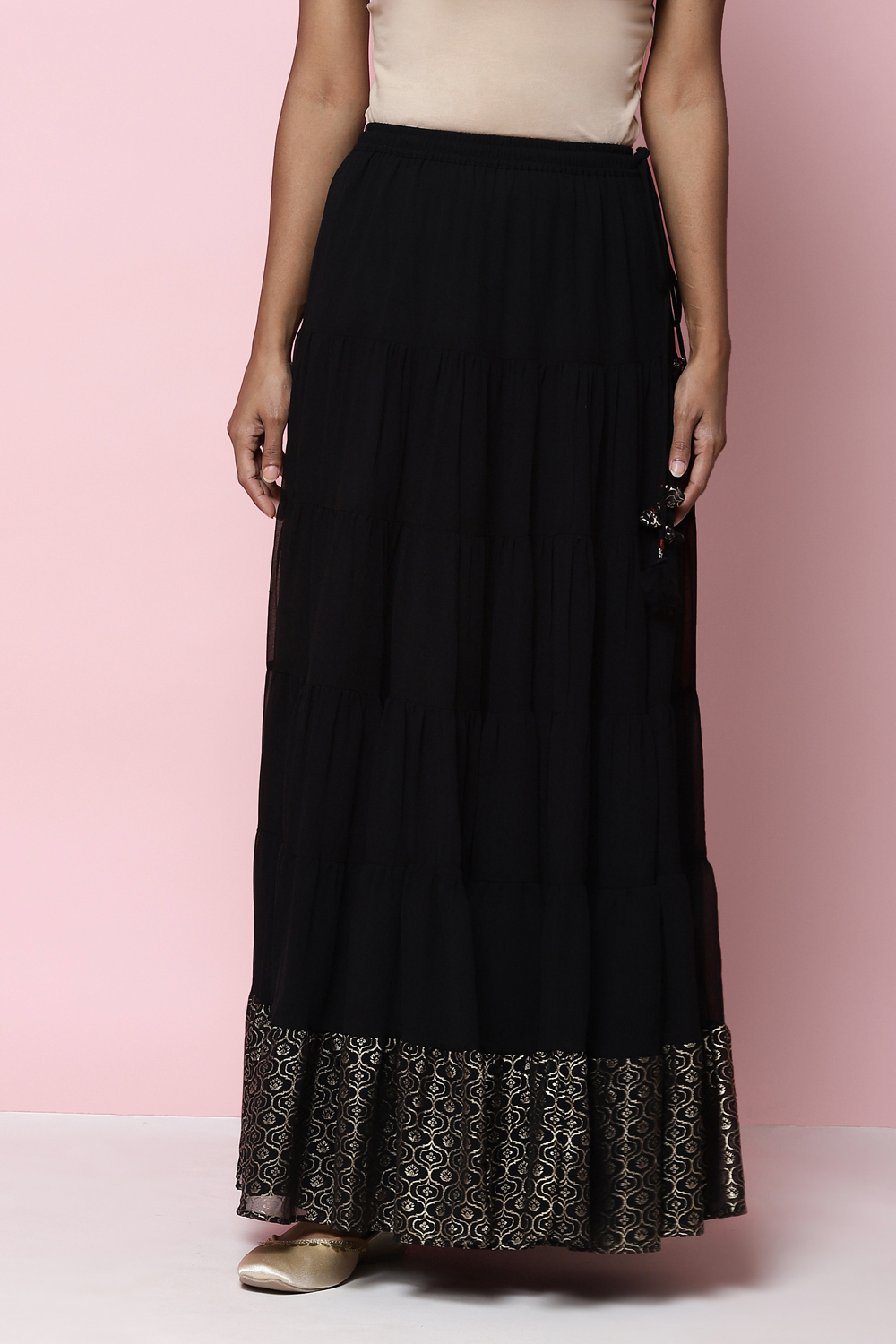 Black Flared Art Silk Skirts image number 2