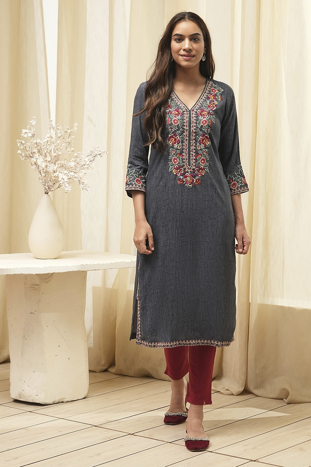 Denim Rayon Straight Kurta image number 5