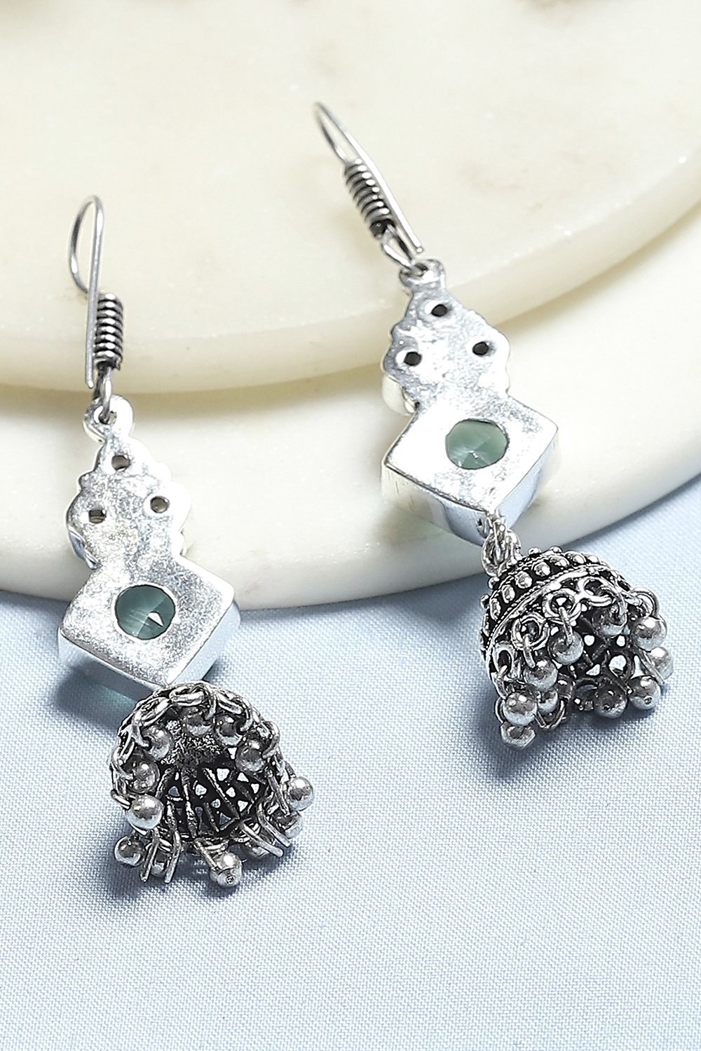 Mint Green Brass Jhumka image number 2