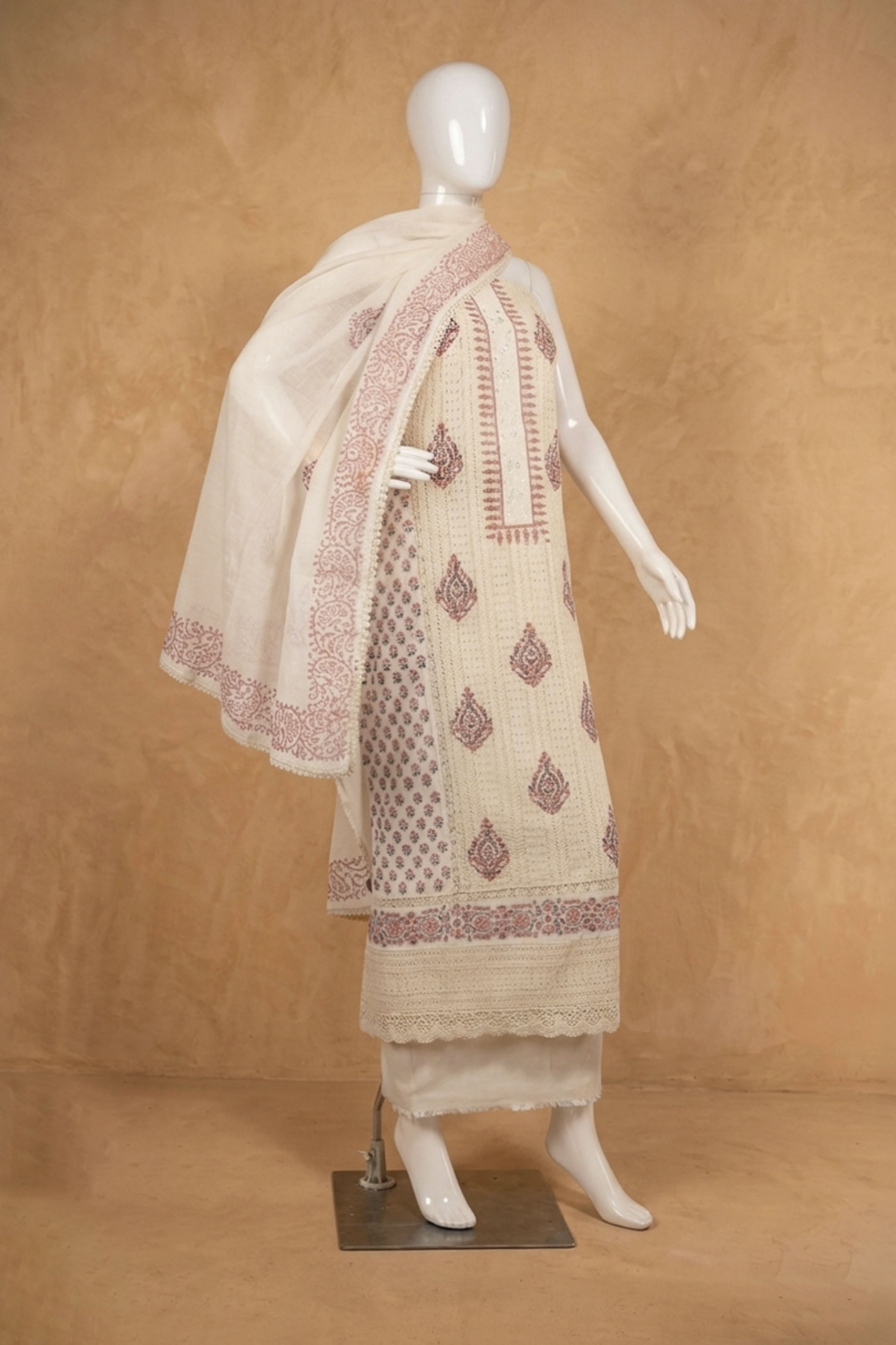 Pink Cotton Viscose Printed Unstitched Suit Set image number 4