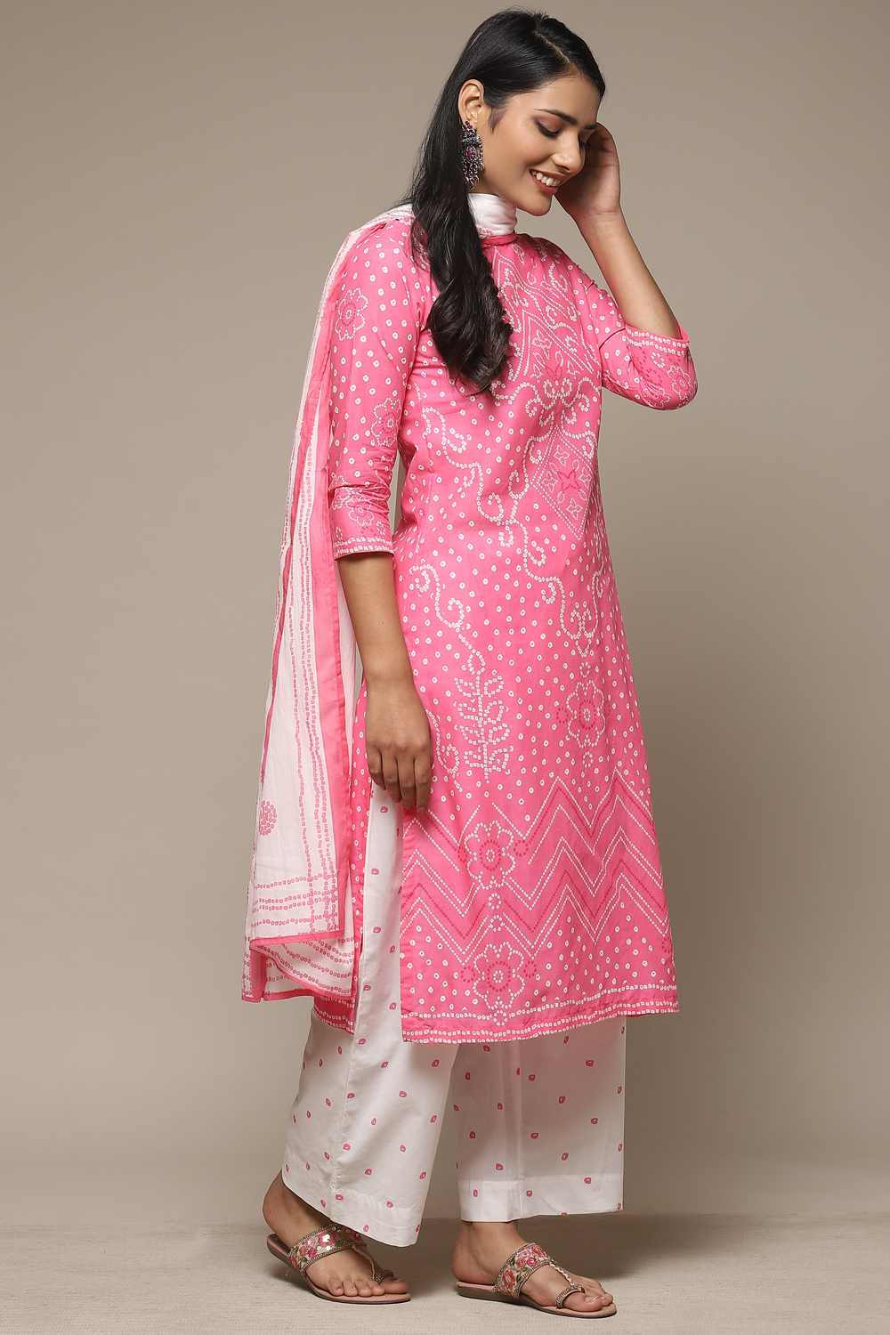 Pink Cotton Straight Kurta Palazzo Suit Set image number 6