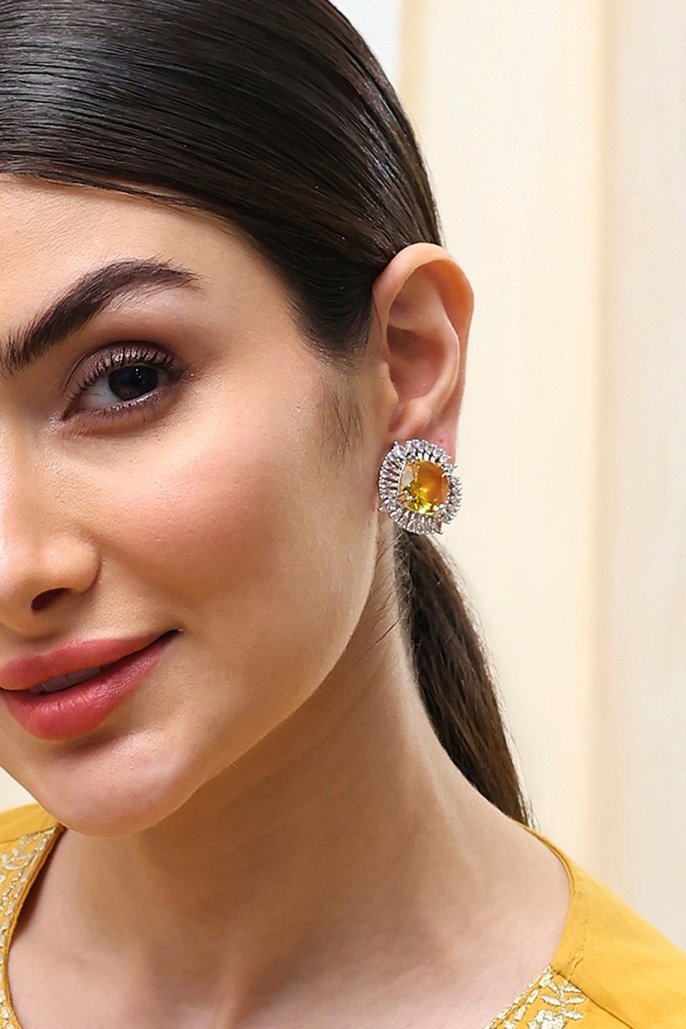 Yellow Silver-Plated Circular Studs image number 1