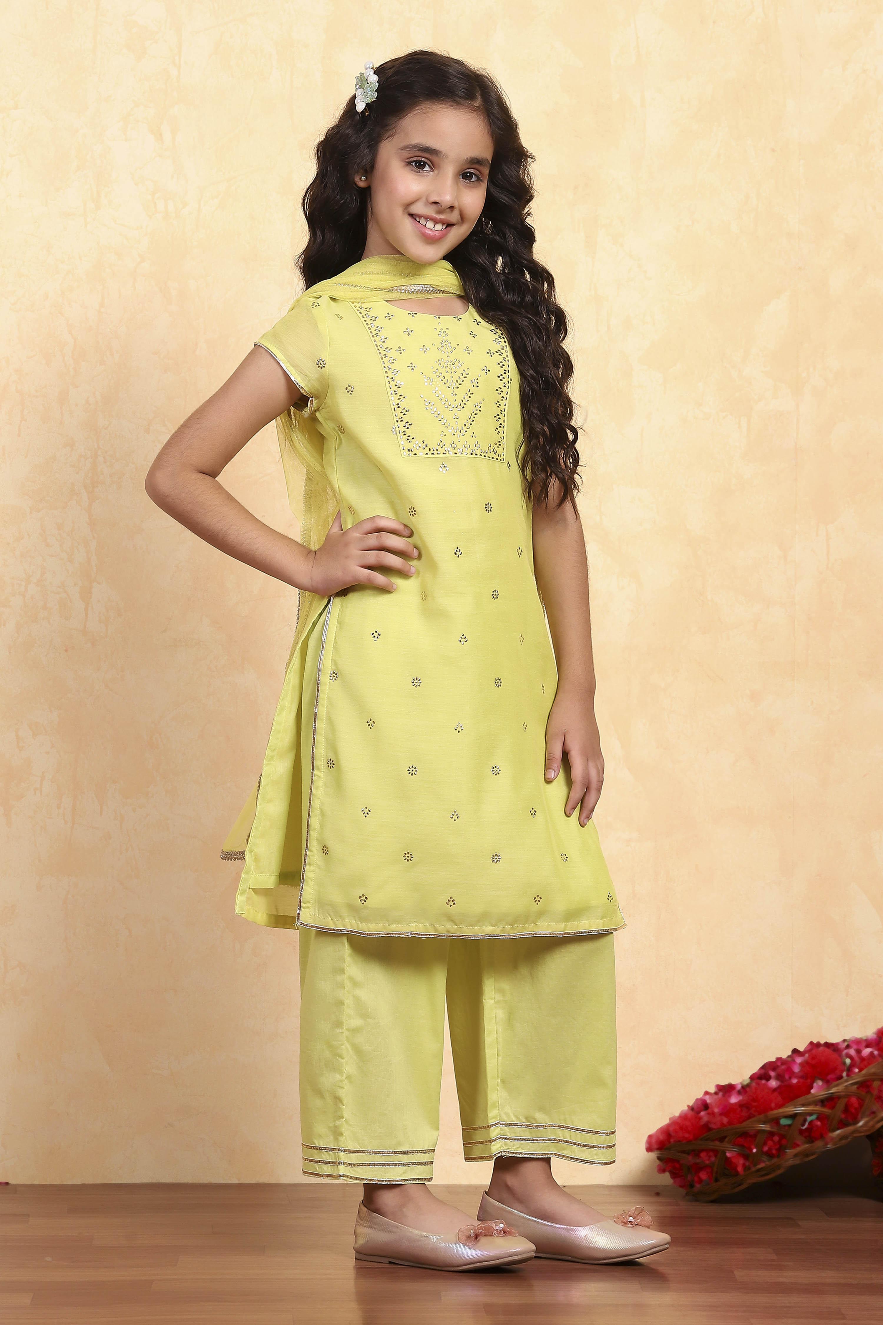 Aqua Polyester Straight Printed Suit Set image number 5