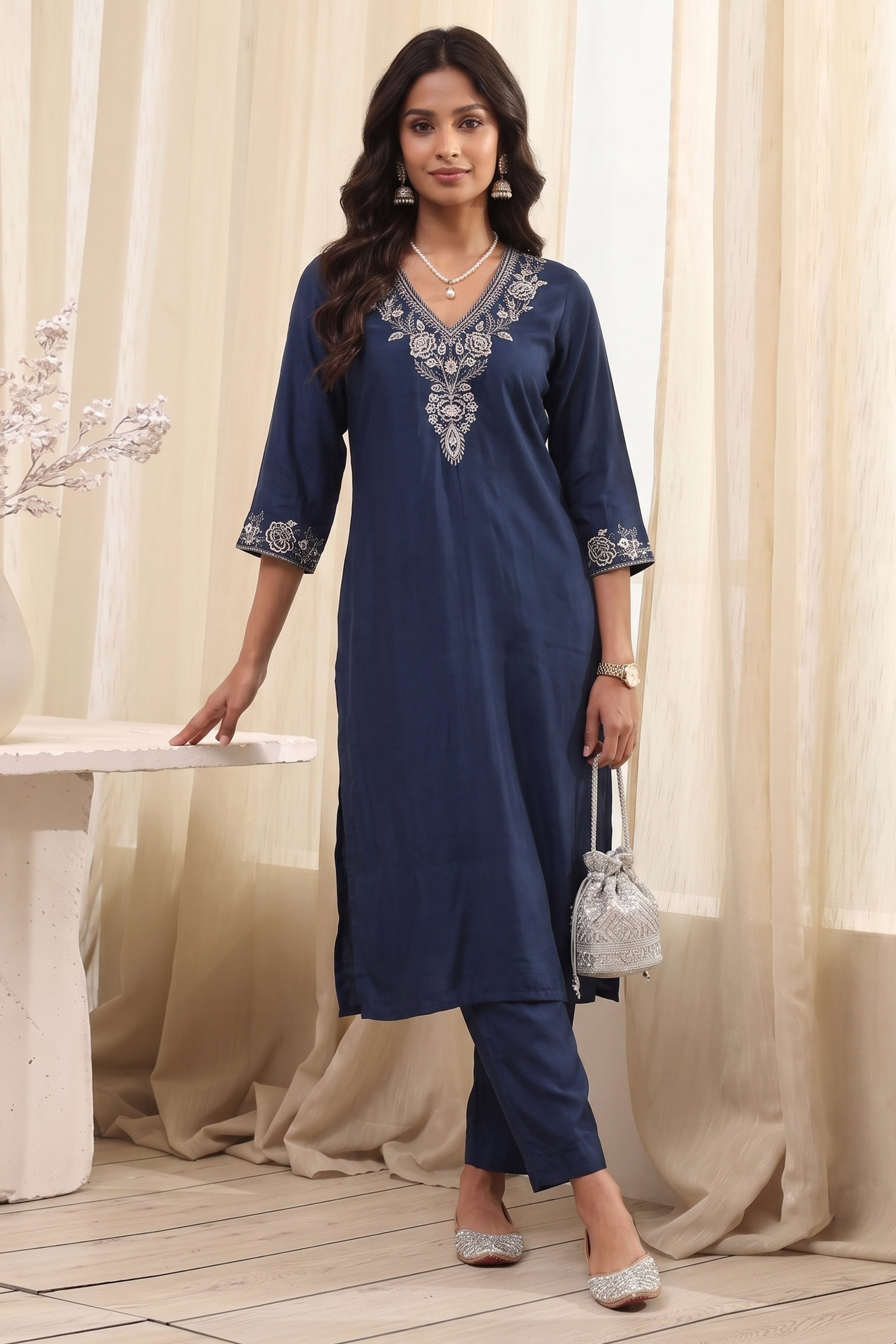 Blue Polyester Solid Kurta image number 6